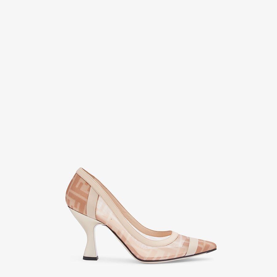 Pink mesh and nude leather pumps with high heel - 1