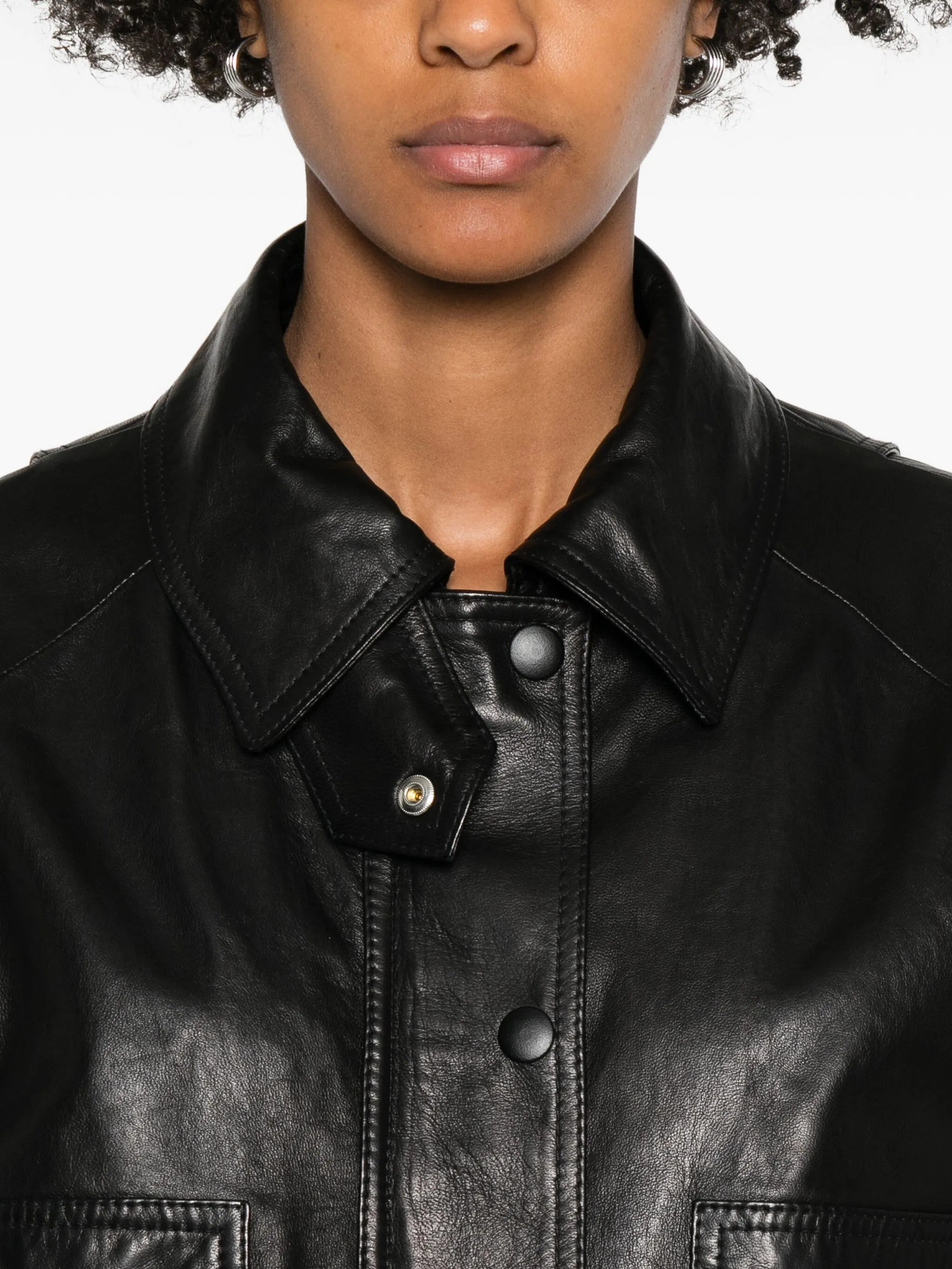 drawcord-hem leather jacket - 5