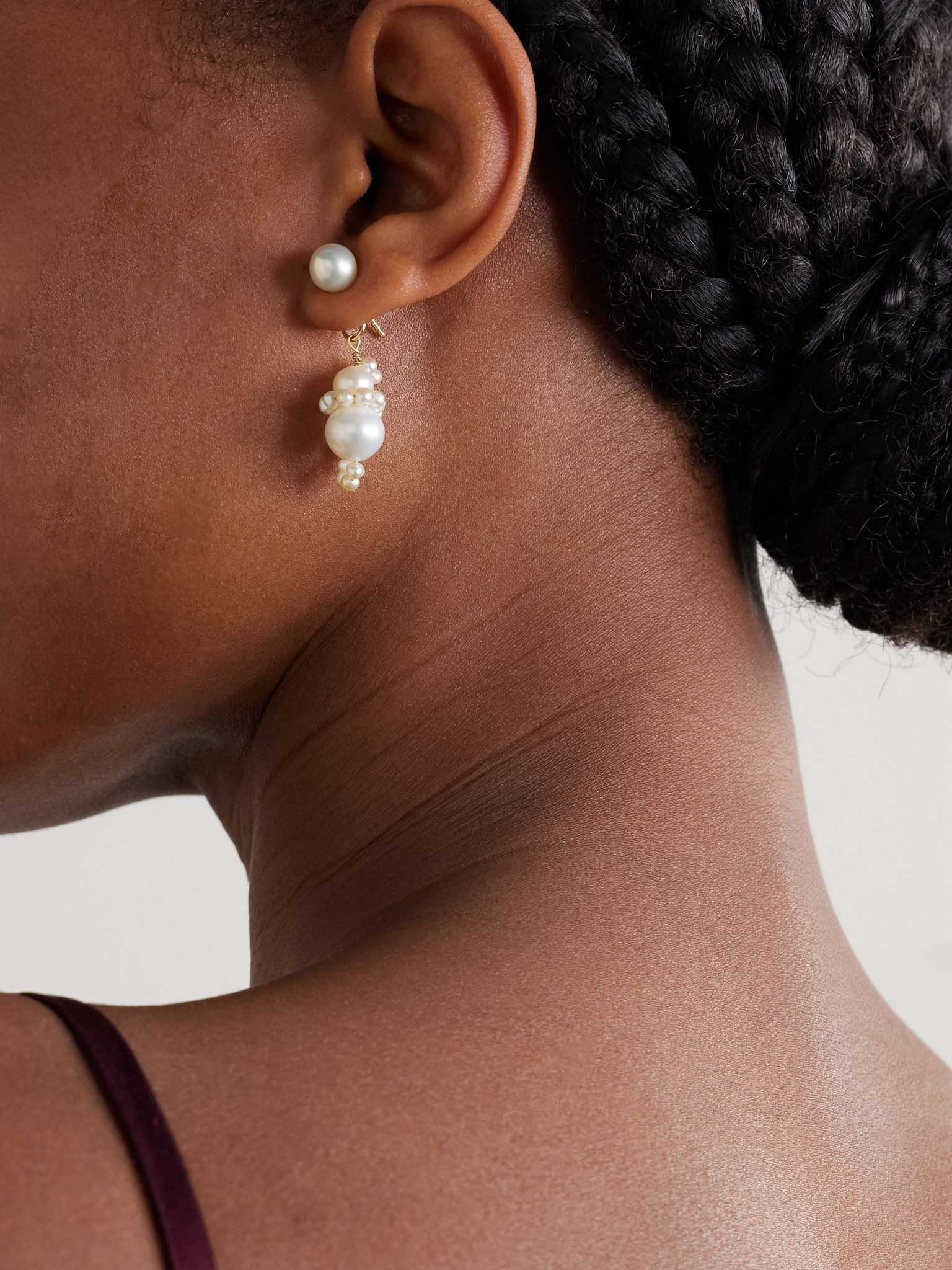Recycled gold-plated pearl earrings Ivory - 2
