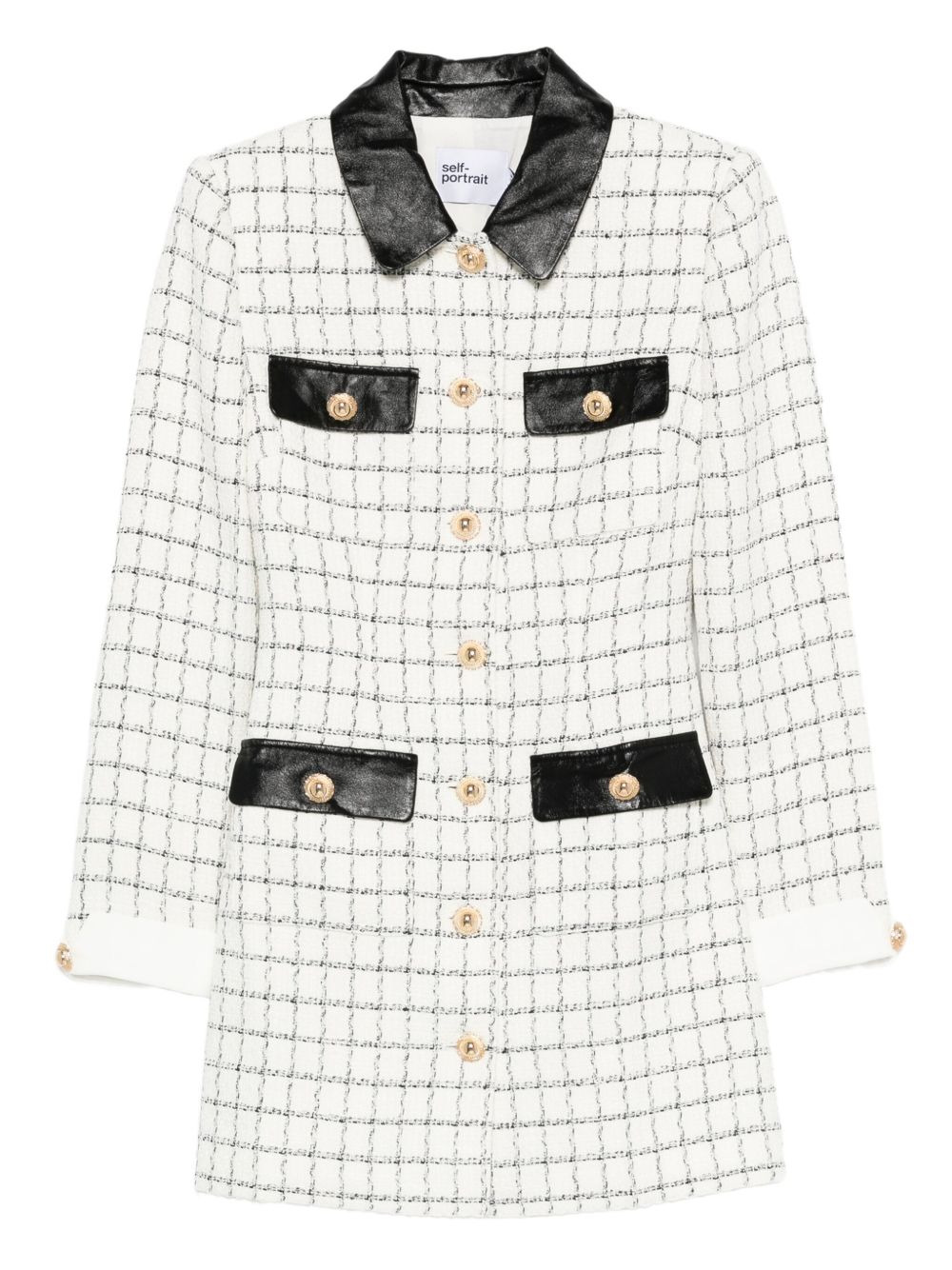 checked leather-trimmed mini dress - 1