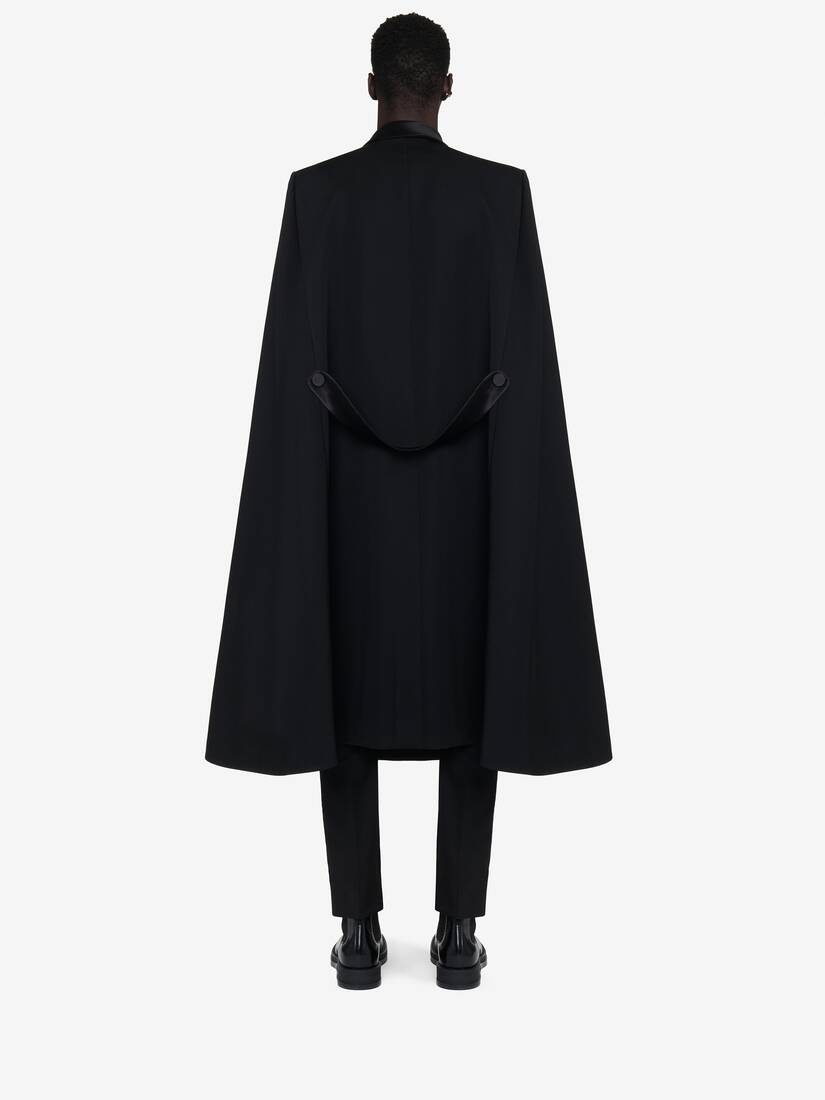 Men's Tailored Cape Coat in Black - 5