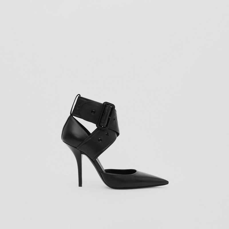 Buckled Strap Leather Point-toe Pumps 1