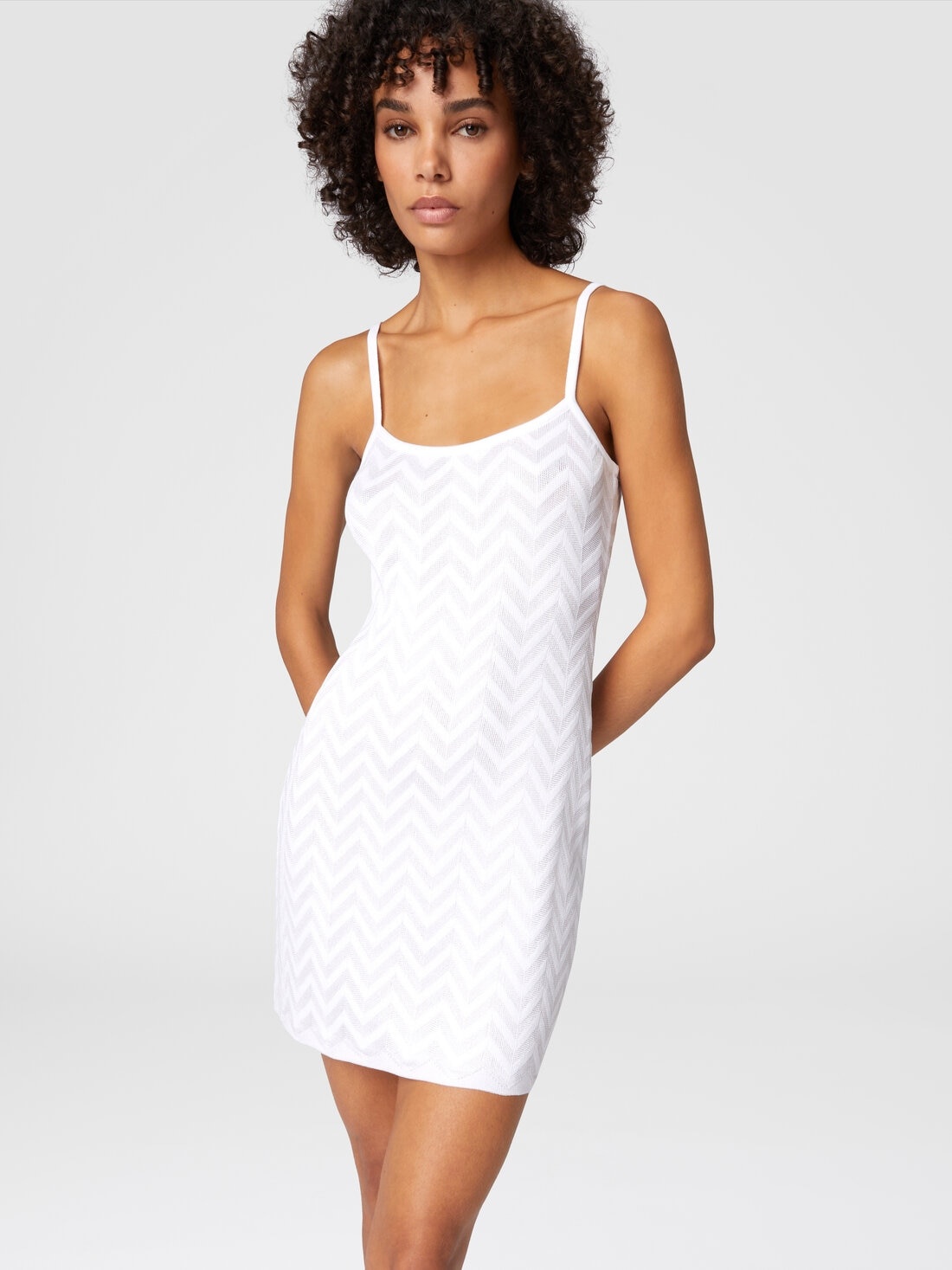 Tonal chevron sleeveless mini-dress - 4