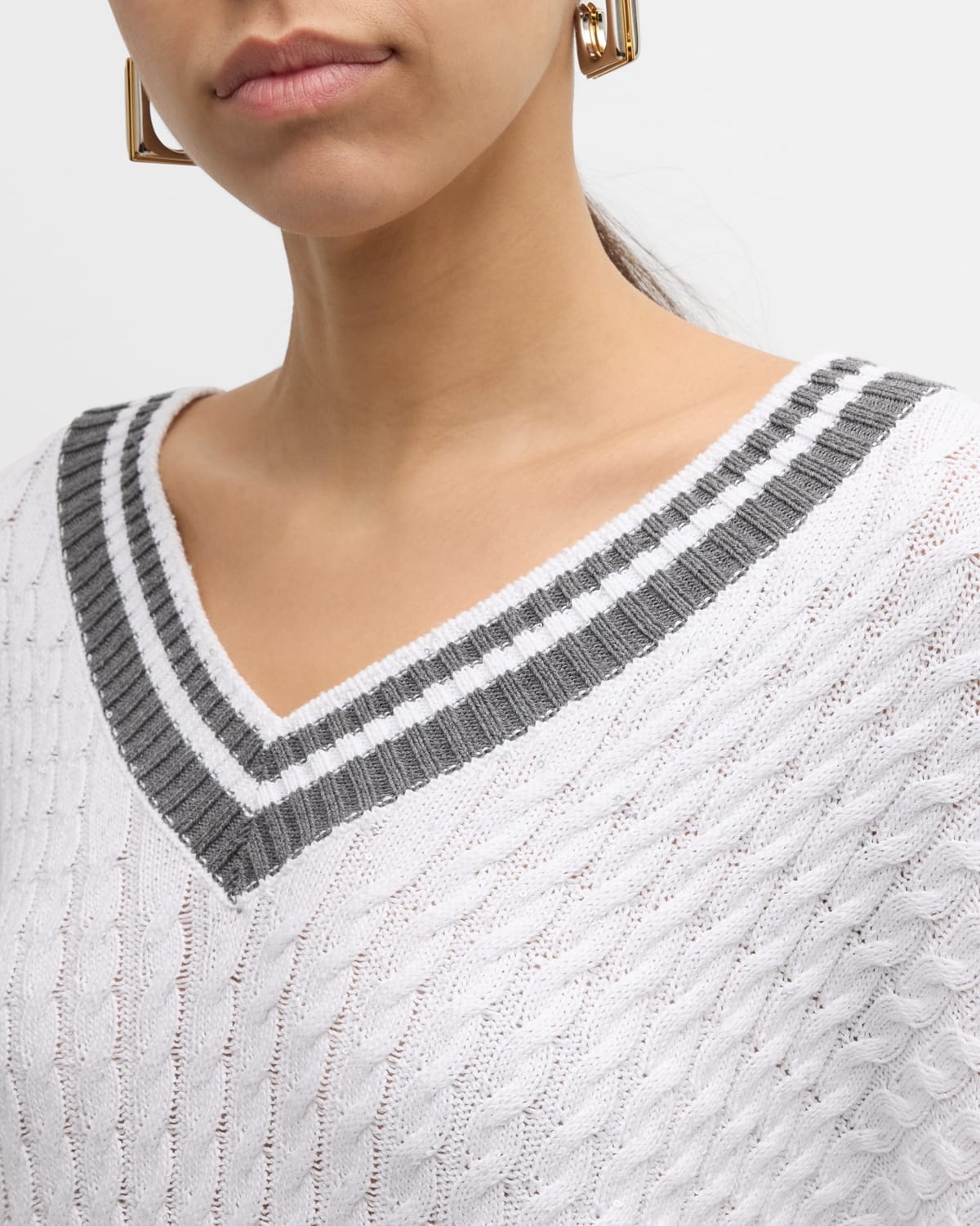 Tennis Stripe Diamante Cable-Knit Sweater - 5