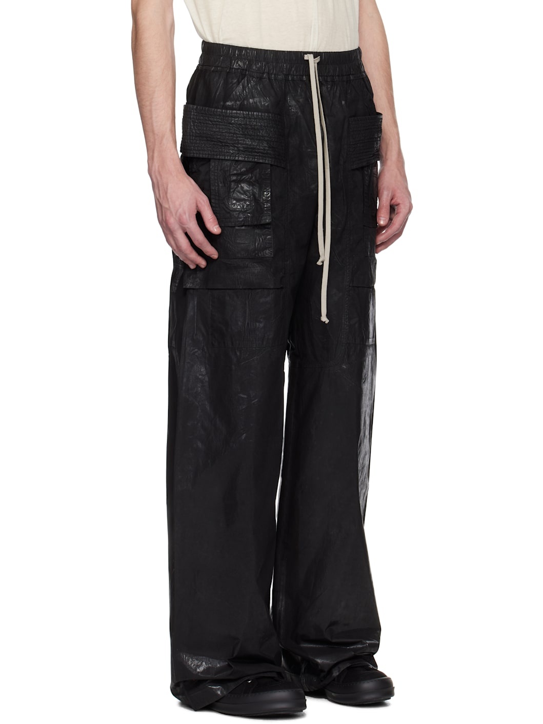 Black Hollywood Creatch Wide Drawstring Cargo Pants - 2