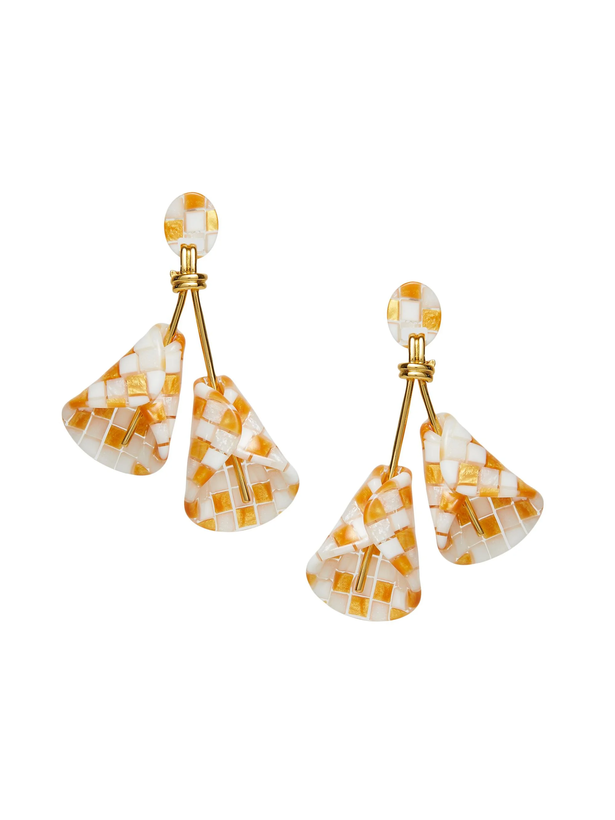 Women's Calla Lily 14K Gold-Plated & Acetate Checkered Earrings - Wicker - 1