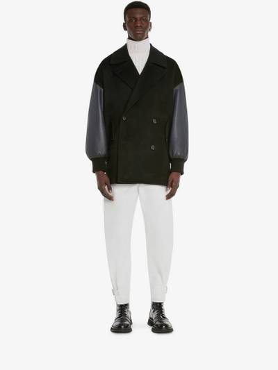 Alexander McQueen Men's Dropped Shoulder Peacoat in Black/navy outlook