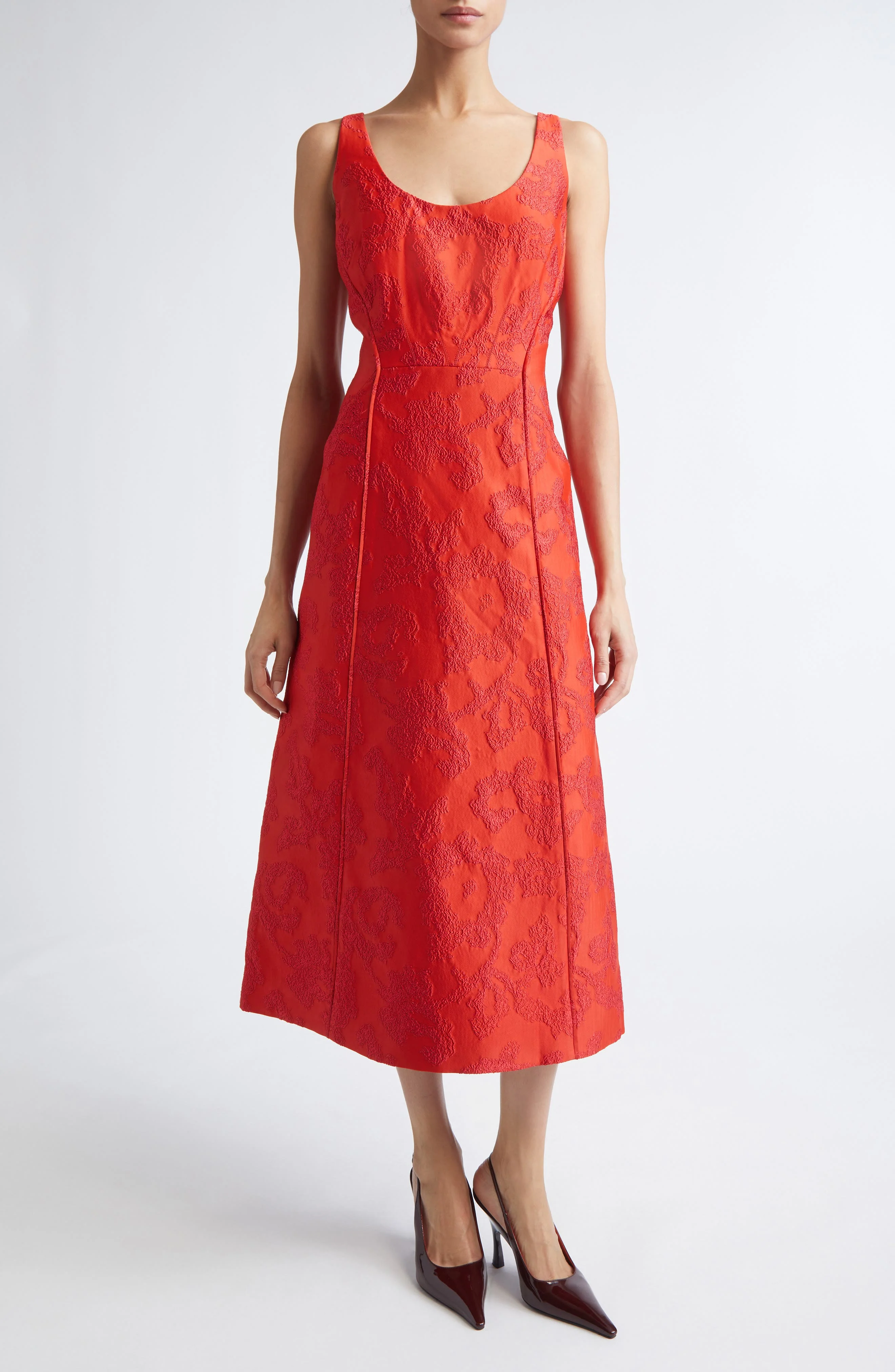 Emilia Wickstead Labrina Bouclé Floral Jacquard Sleeveless Column Gown in Red at Nordstrom - 1