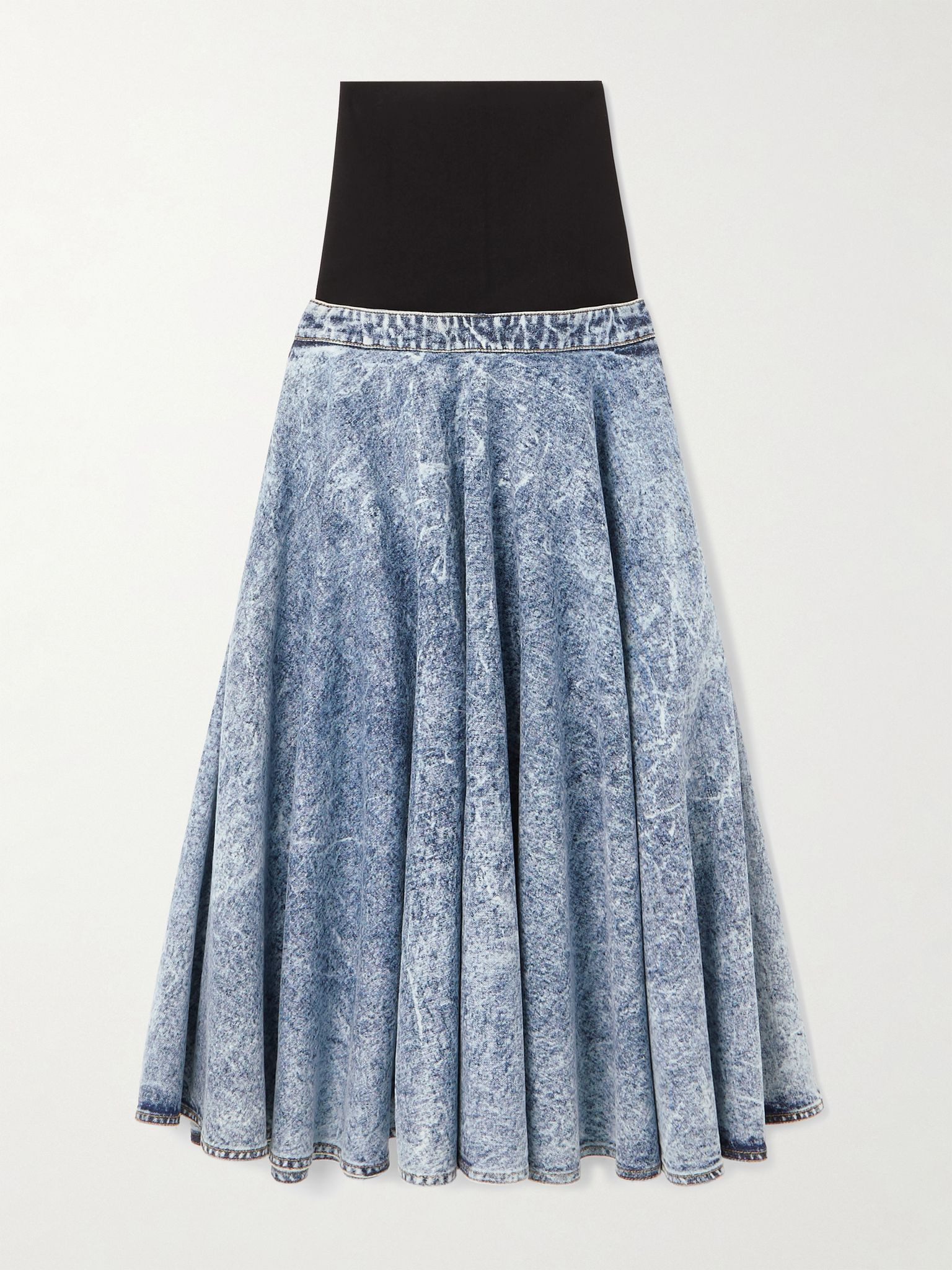Stretch-knit and pleated denim midi skirt Blue - 1