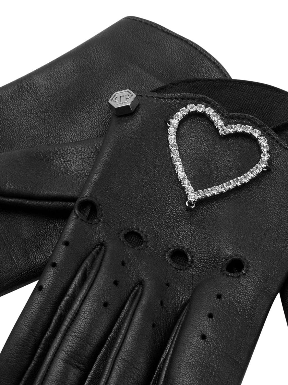 heart-appliquÃ© leather gloves - 2