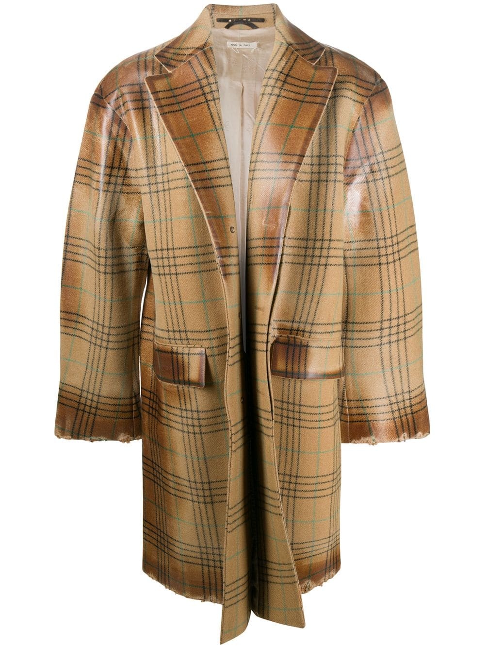 distressed-effect oversized check coat - 1