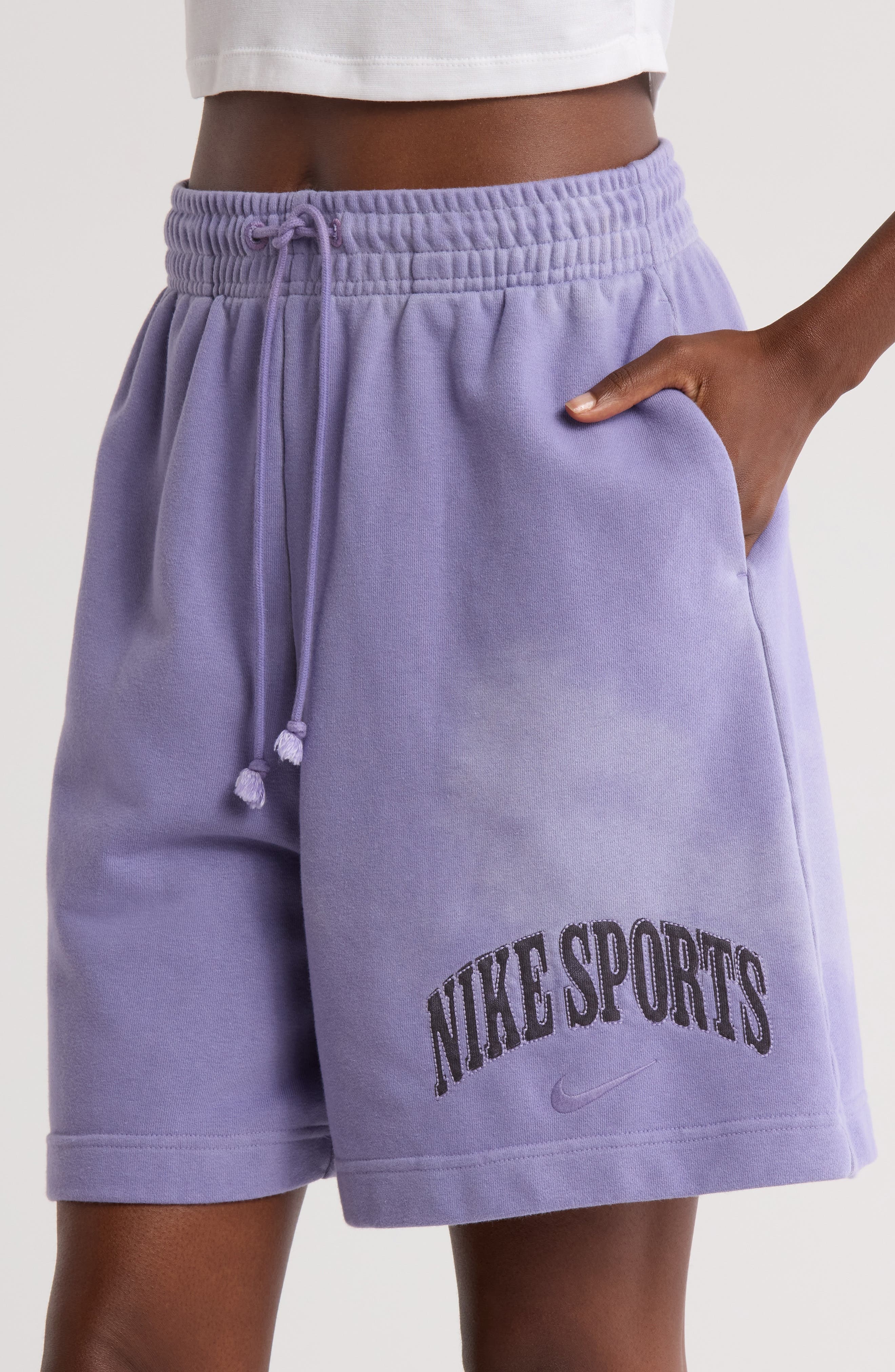 Nike Sportswear Phoenix French Terry Drawstring Shorts in Dusty Amethyst at Nordstrom - 4