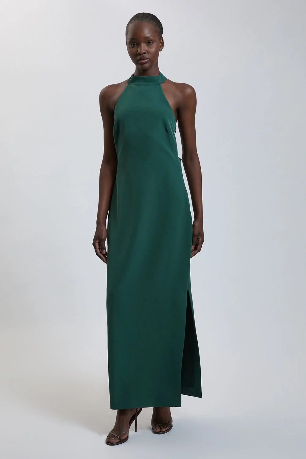 Soft Tailored Halterneck Open Back Maxi Dress - 1