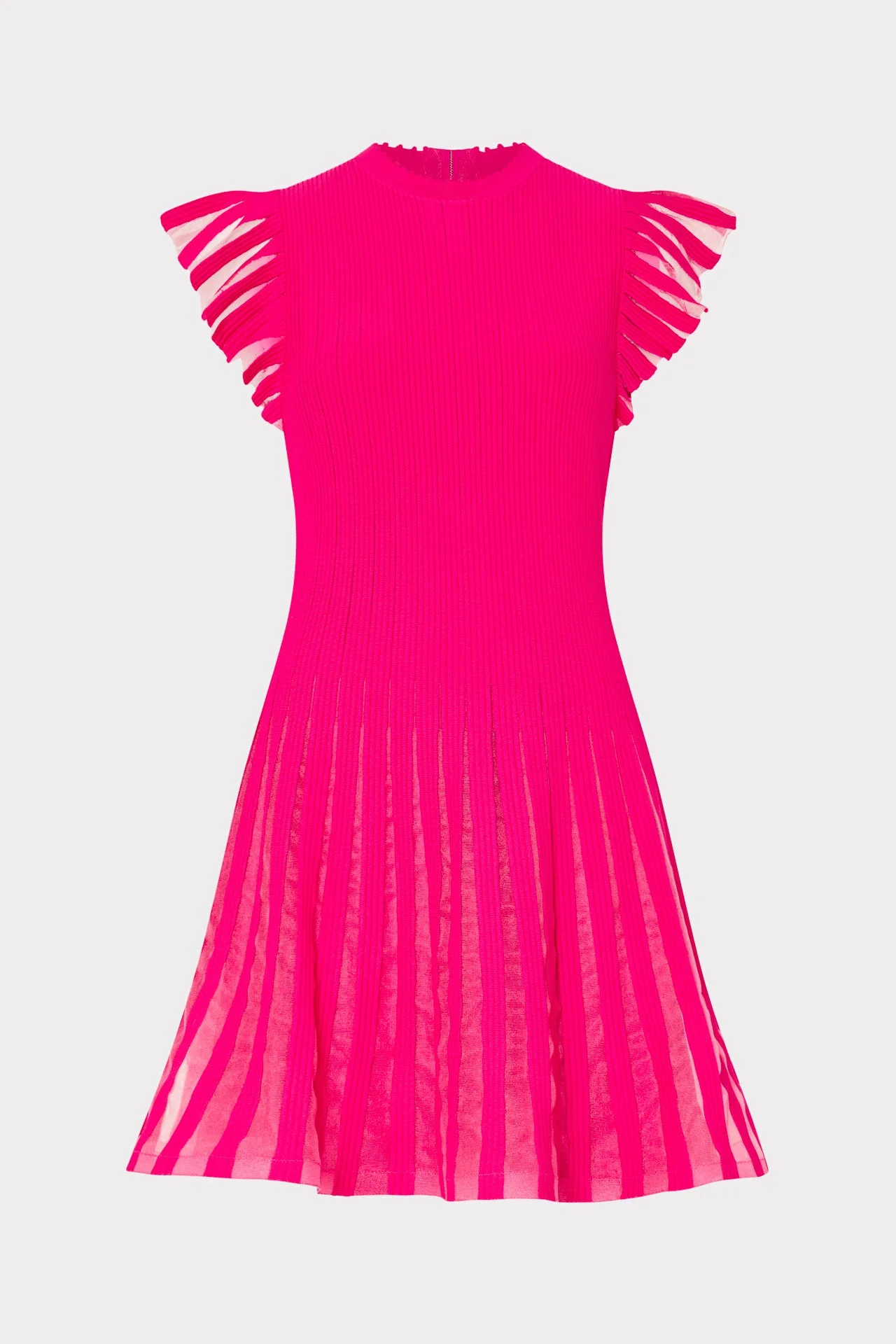 Sheer Flutter Sleeve Knit Dress - 1