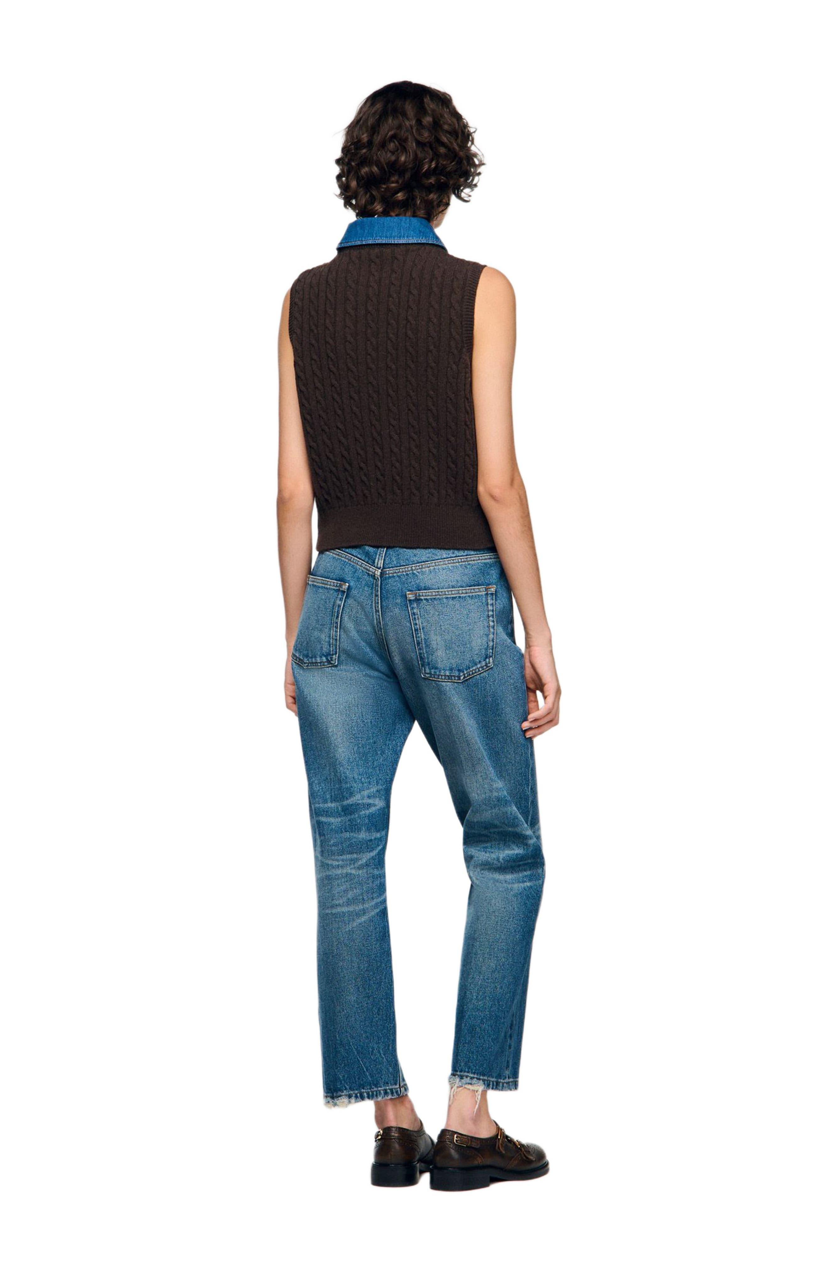 SANDRO Knit and denim sweater in Brown at Nordstrom - 2