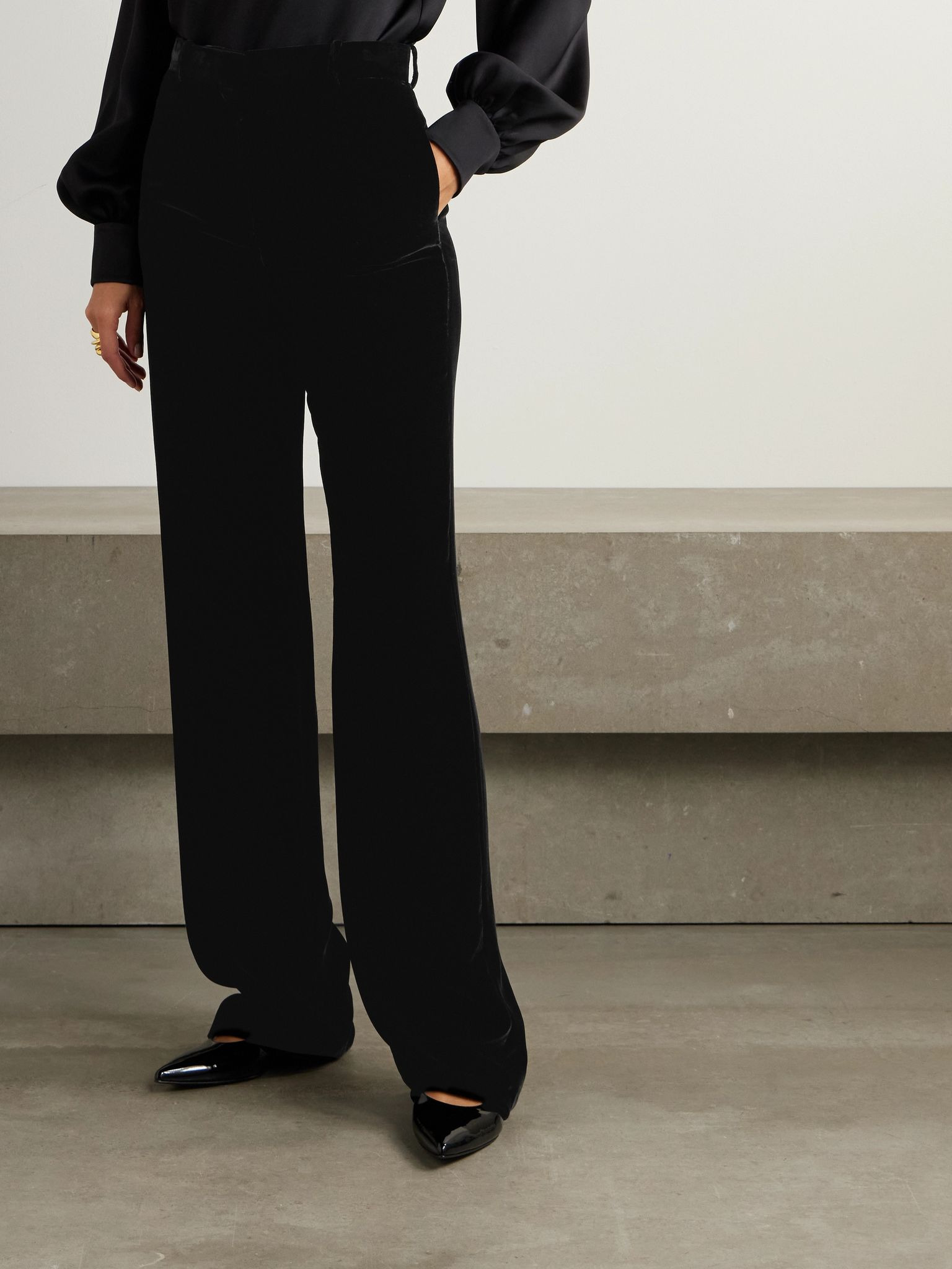 Goldie velvet wide-leg pants Black - 3