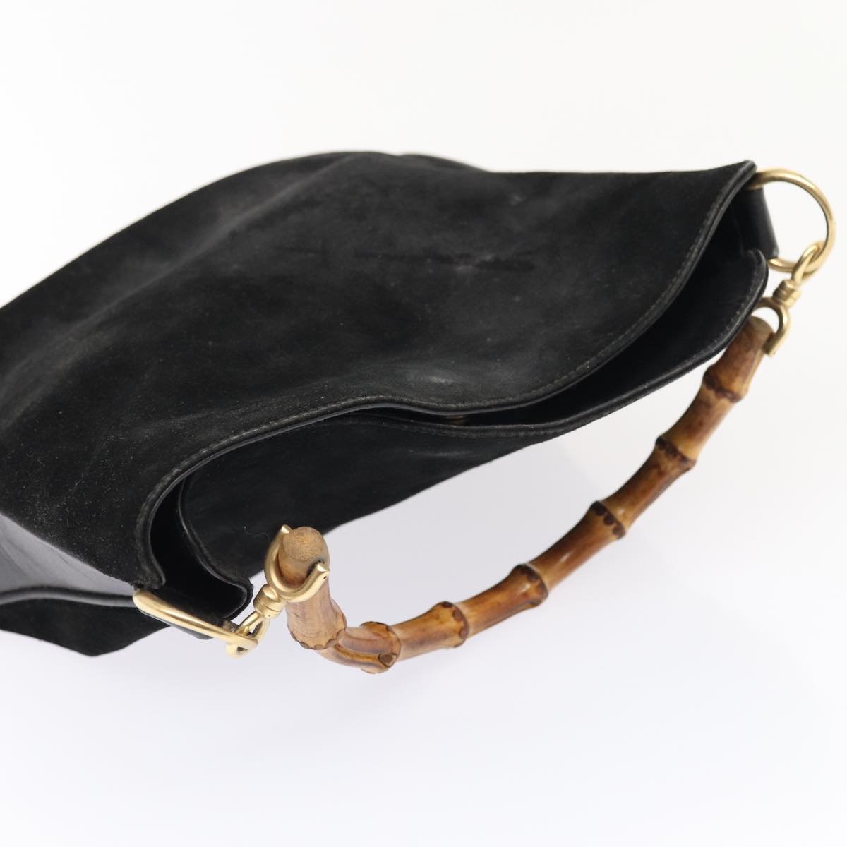 GUCCI Bamboo Hand Bag Suede Black Gold 001 1705 001 1705 - 5