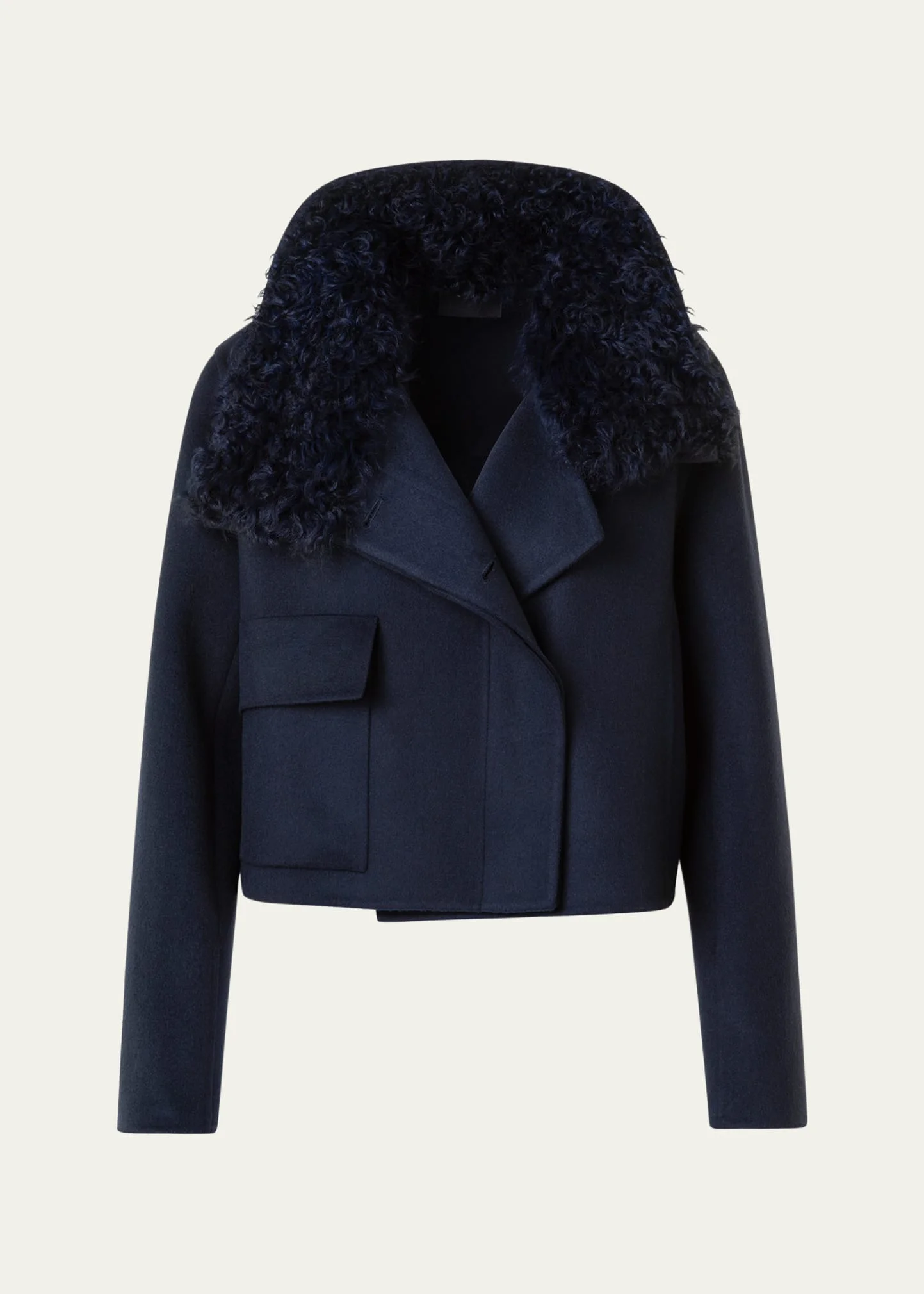 Edena Cashmere Short Jacket With Detachable Shearling Goat Collar - 1