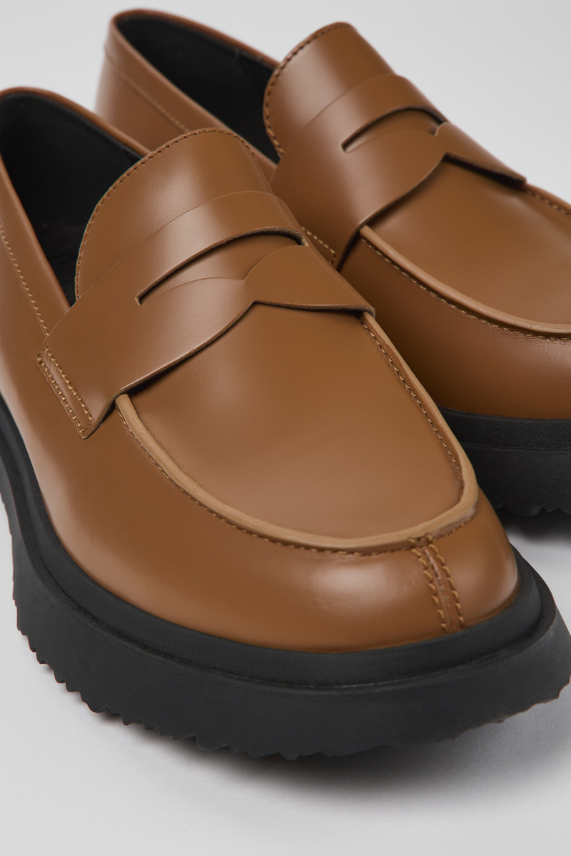 Brown leather loafers for men 3
