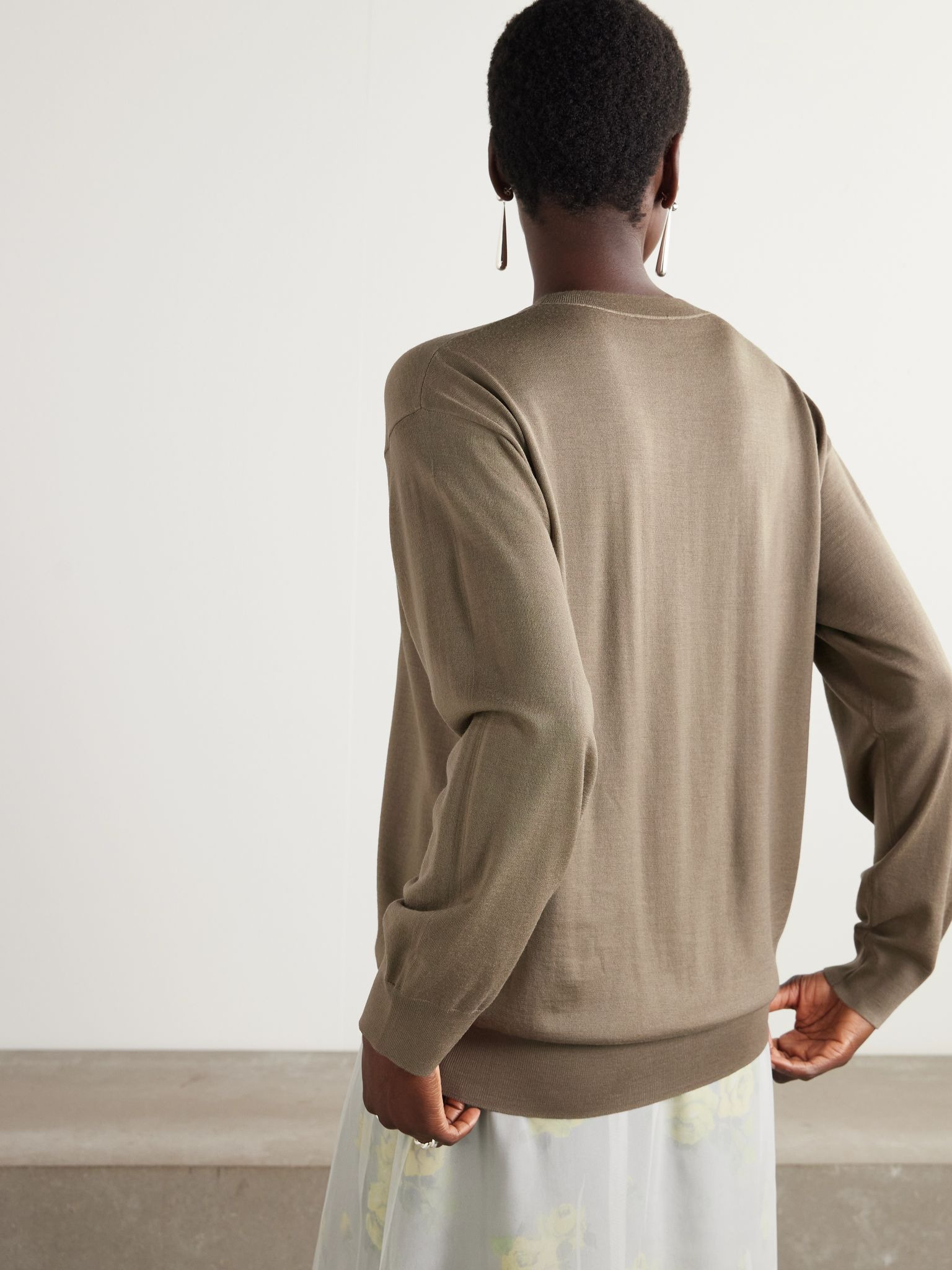 Embroidered wool sweater Sage green - 4