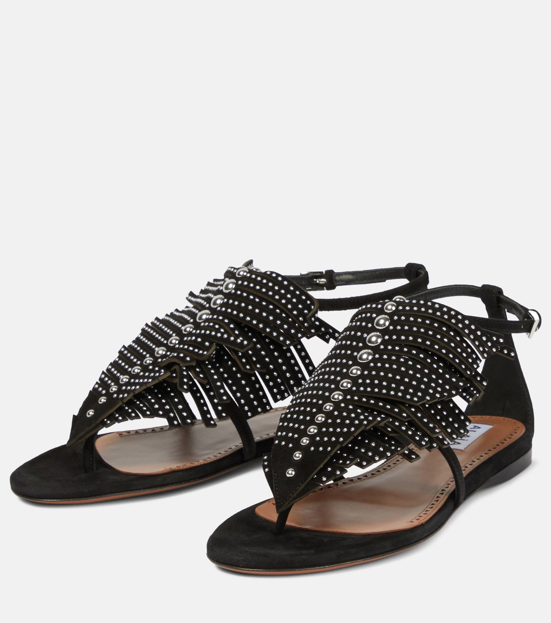 Embellished suede thong sandals - 5