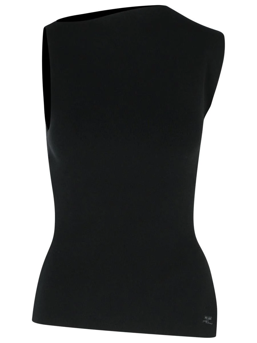 Courrèges 'Oblique' Black Viscose Blend Tank Top - 1