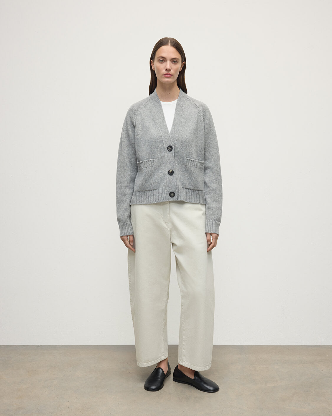 Relaxed Fit Grey Cashmere Cardigan - 2