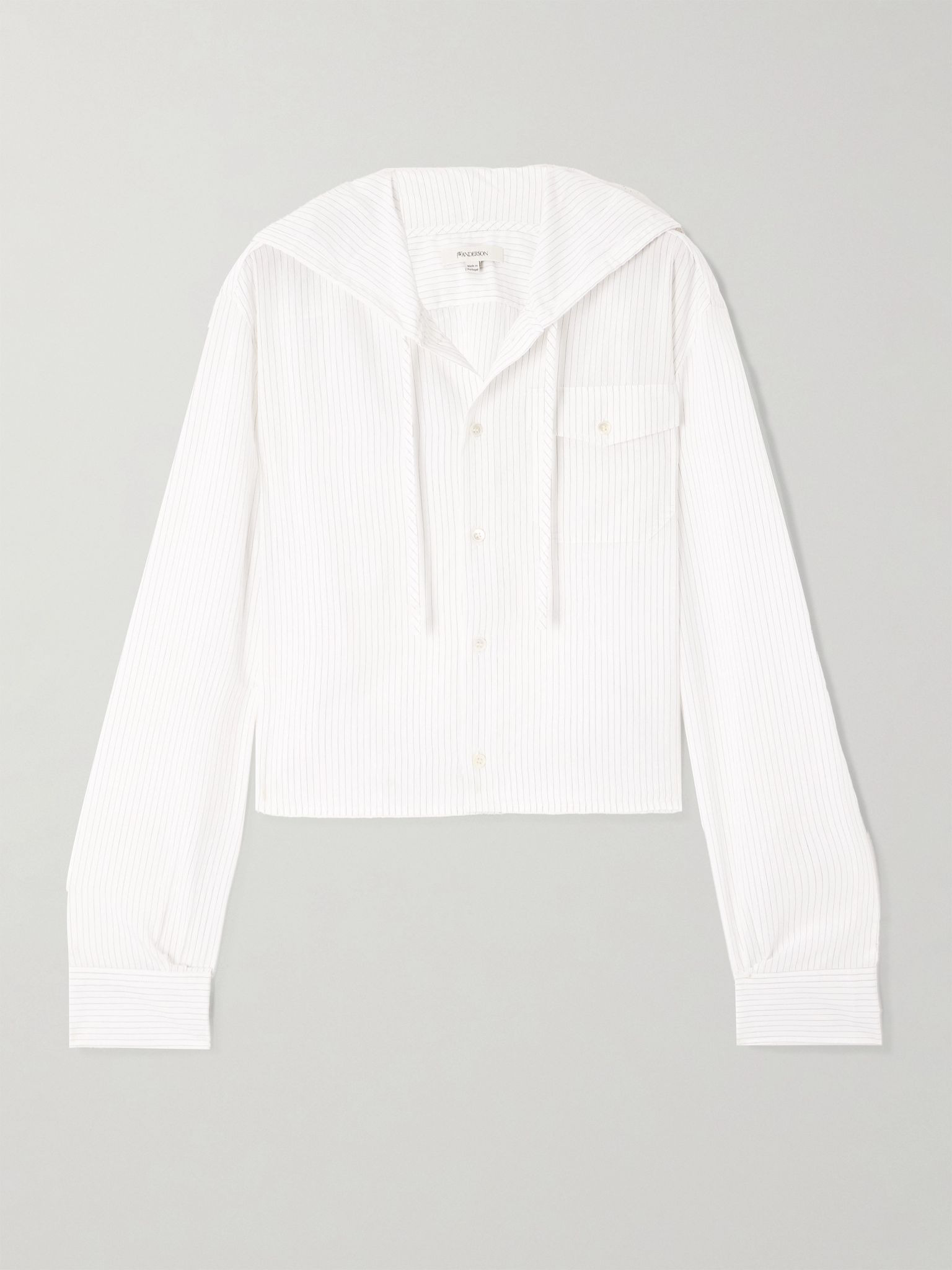 Cropped hooded pinstriped poplin shirt Off-white - 1
