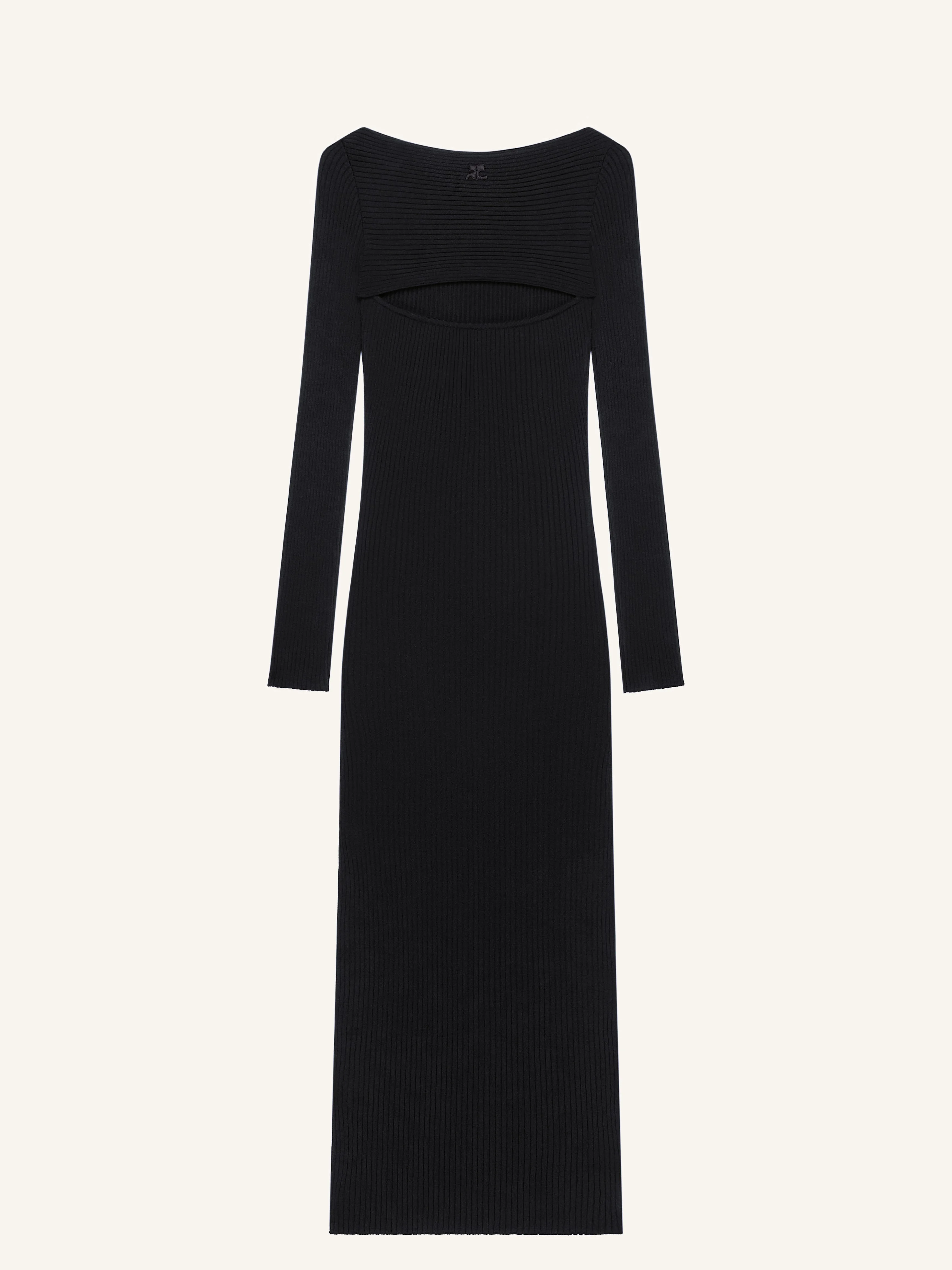 RIB KNIT SLASH LONG DRESS - 1