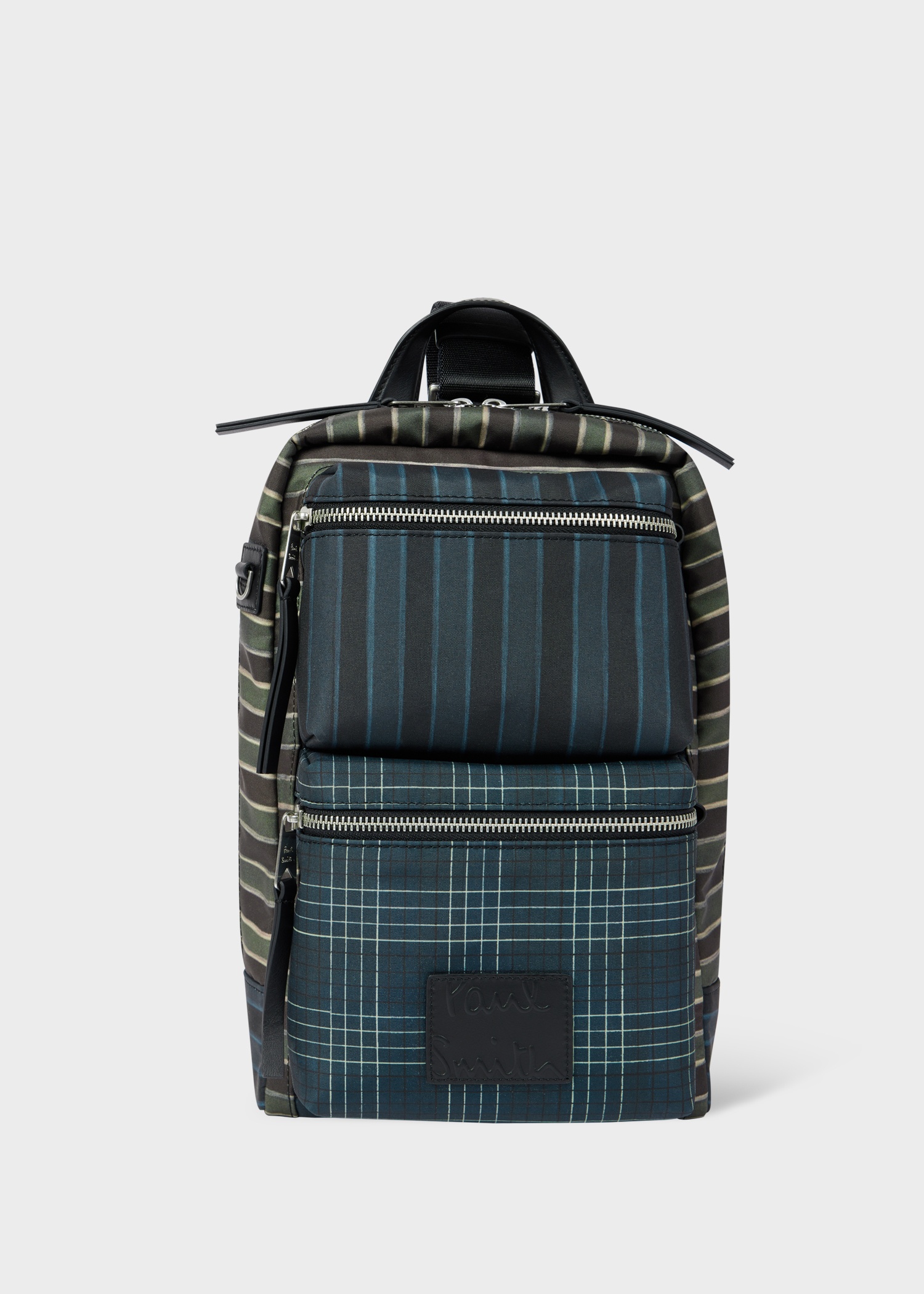 Multicolour Mixed Check and Stripe Sling Bag - 1