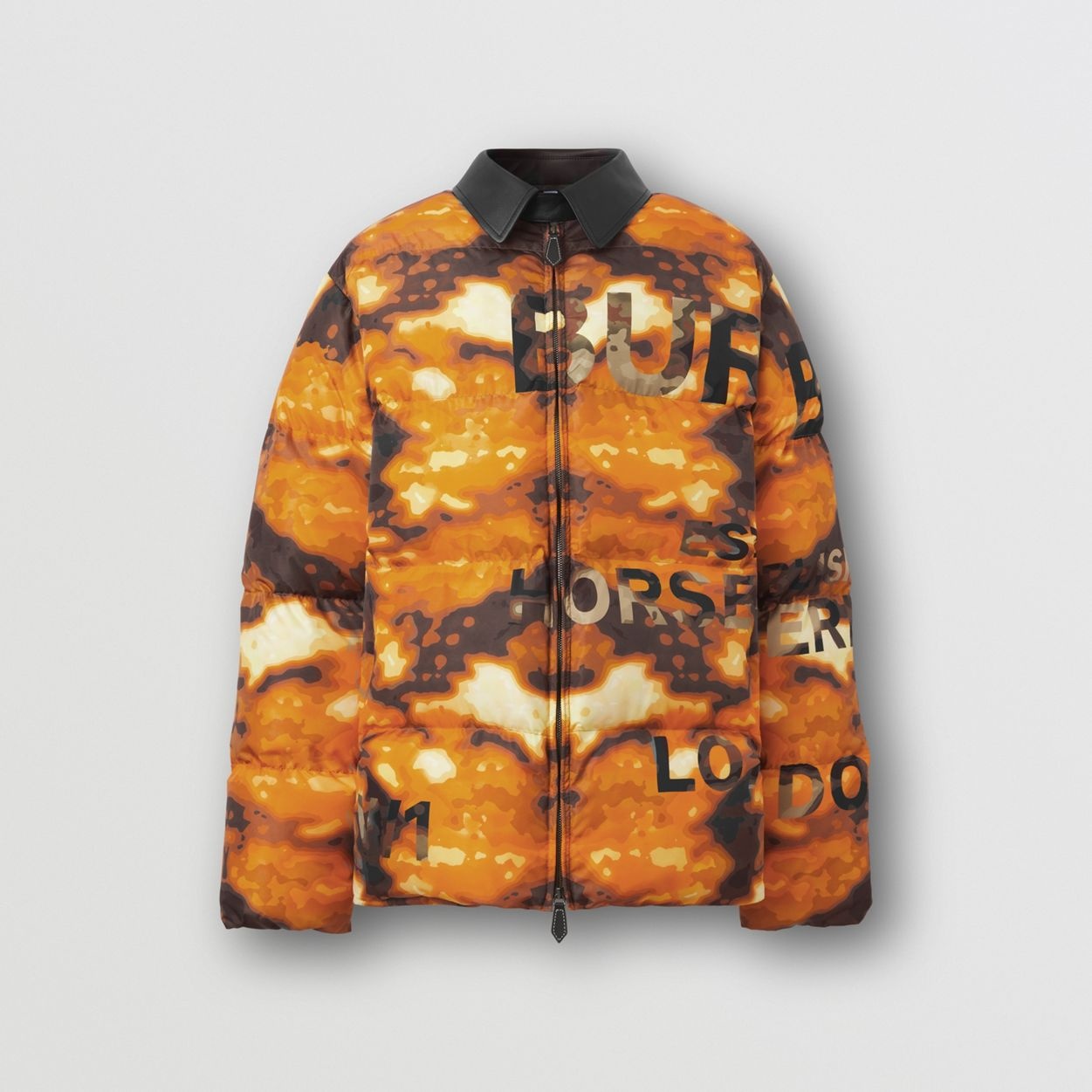 Leather Collar Camouflage Print Puffer Jacket - 1