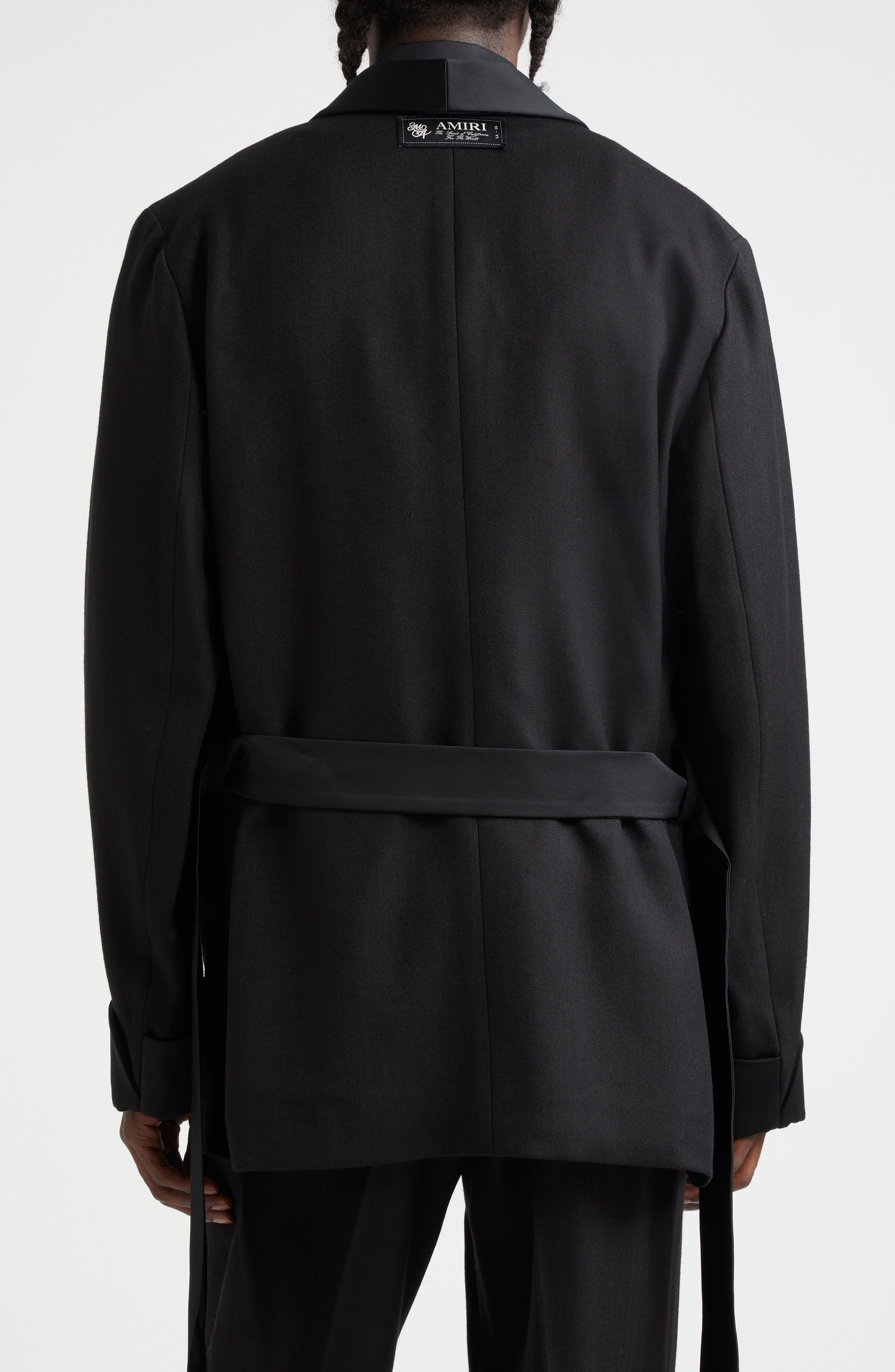 AMIRI Belted Wool Blend Smoking Jacket in Black at Nordstrom - 3