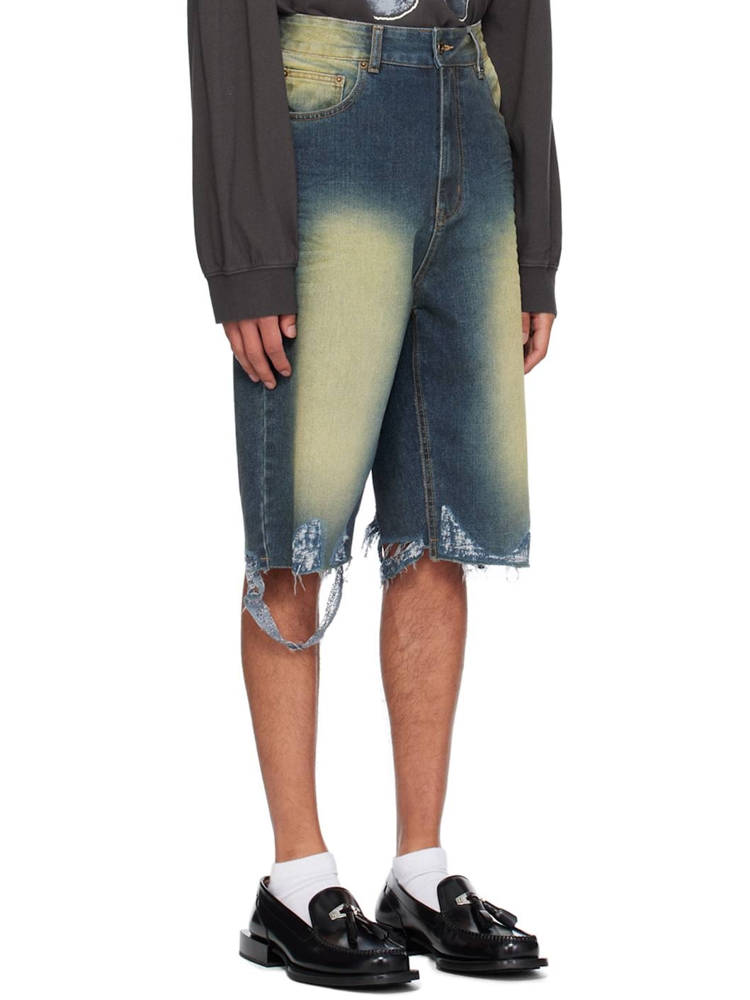 Blue Washed Raw Edge Shorts - 2