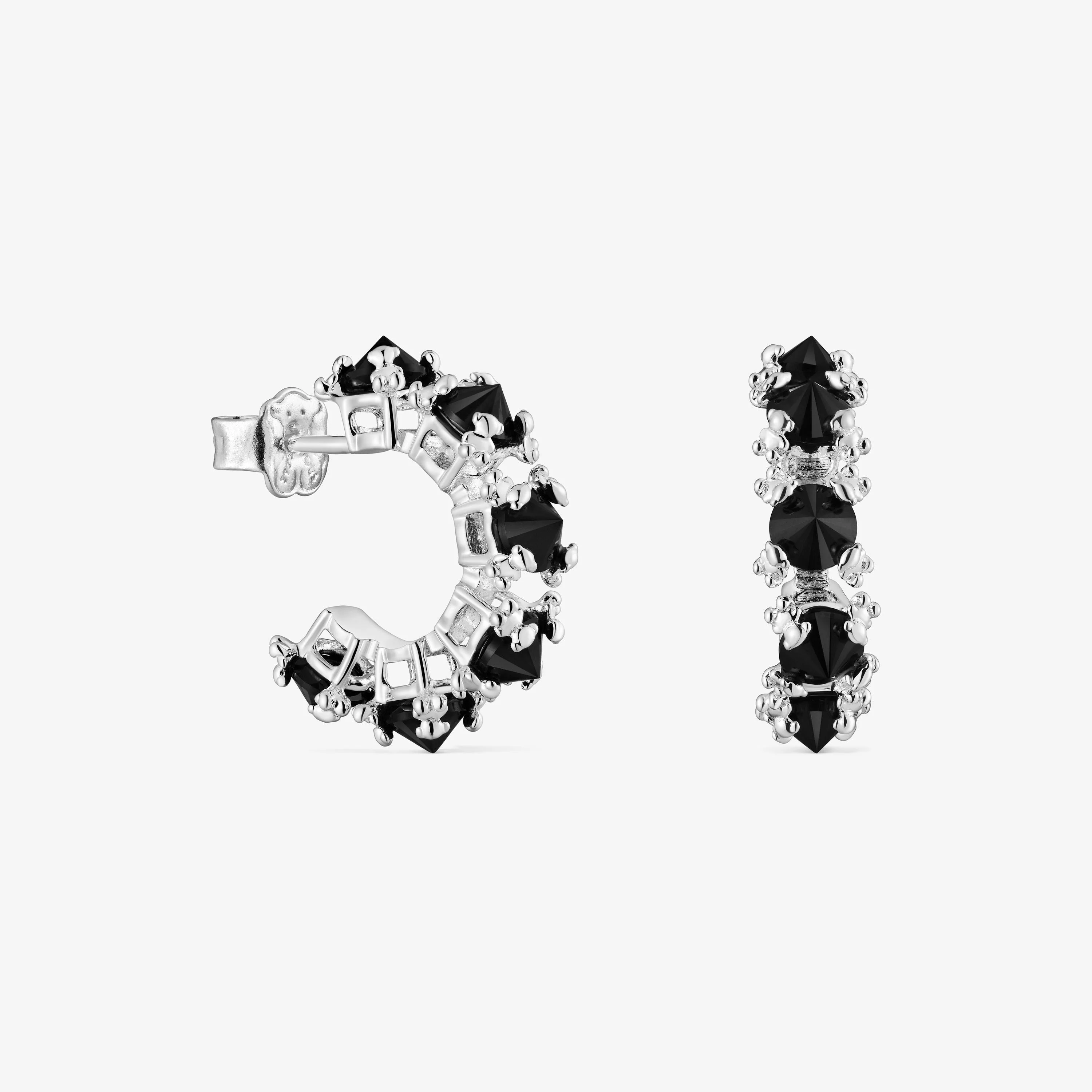 Silver Color Pills Hoop earrings with onyx - 1