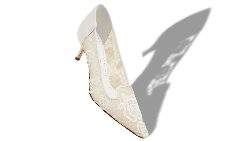 Manolo Blahnik White Mesh Floral Detail Pumps outlook