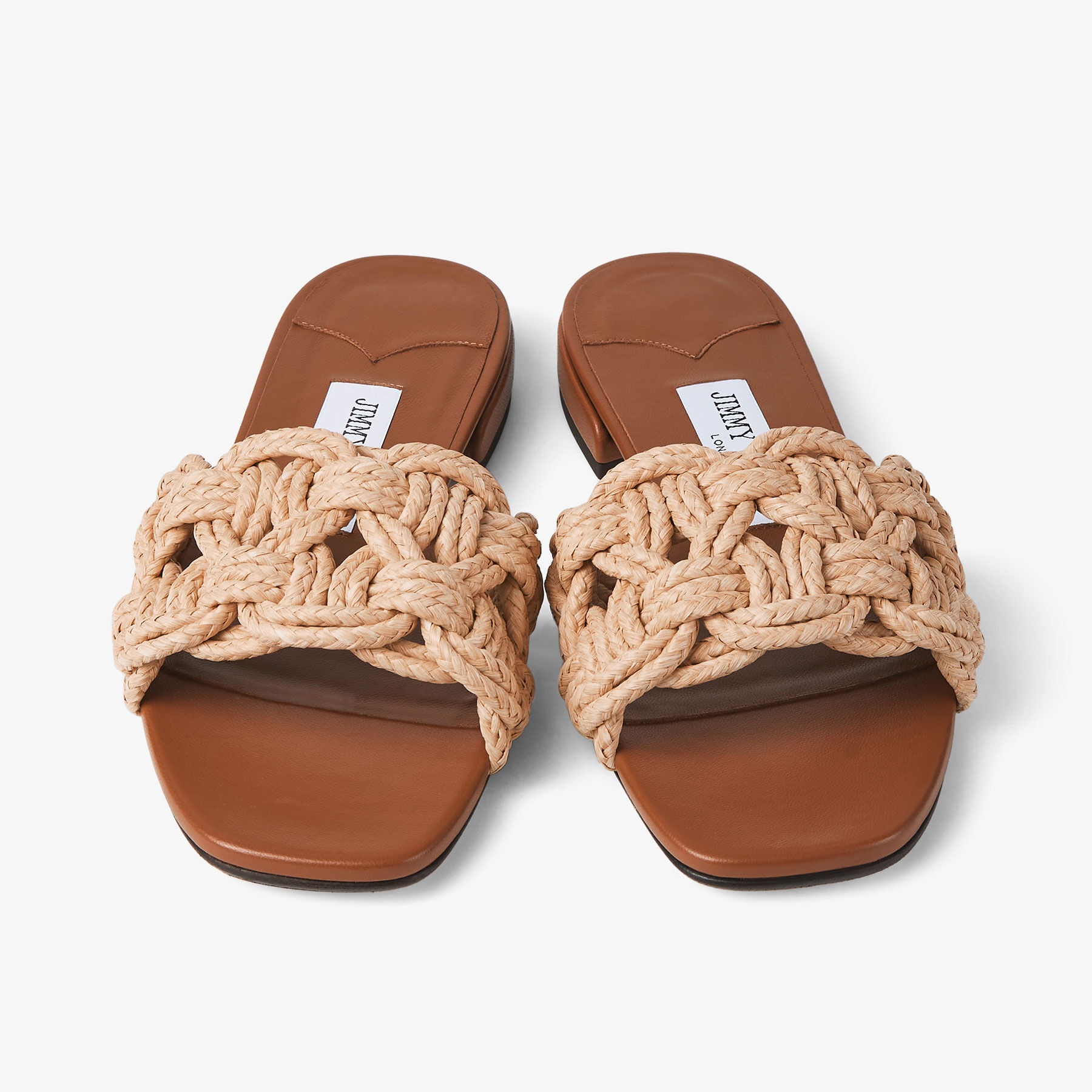 Chara Flat
Tan Leather and Crochet Raffia Slide - 5