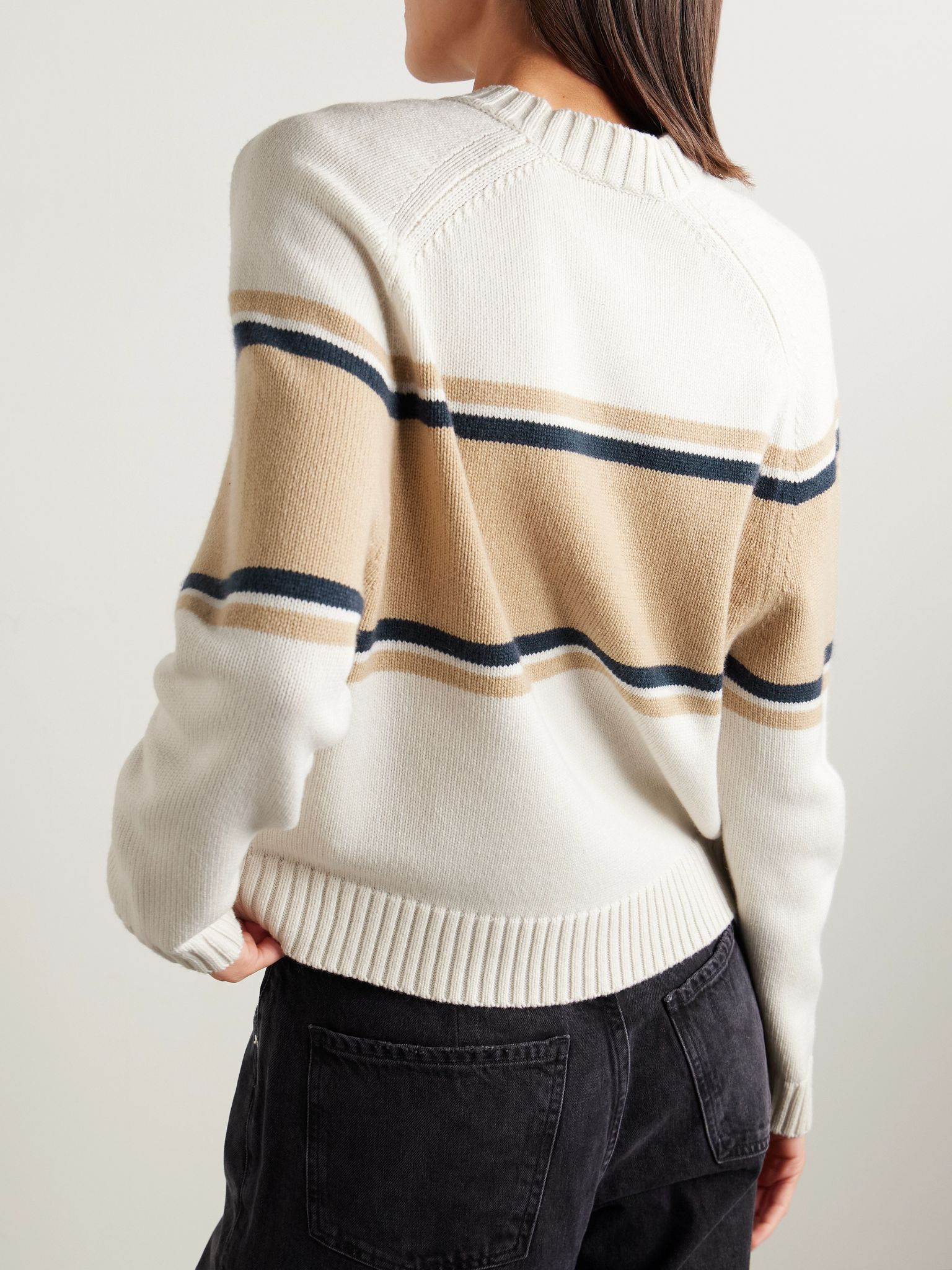 Saddle striped cashmere sweater White - 4