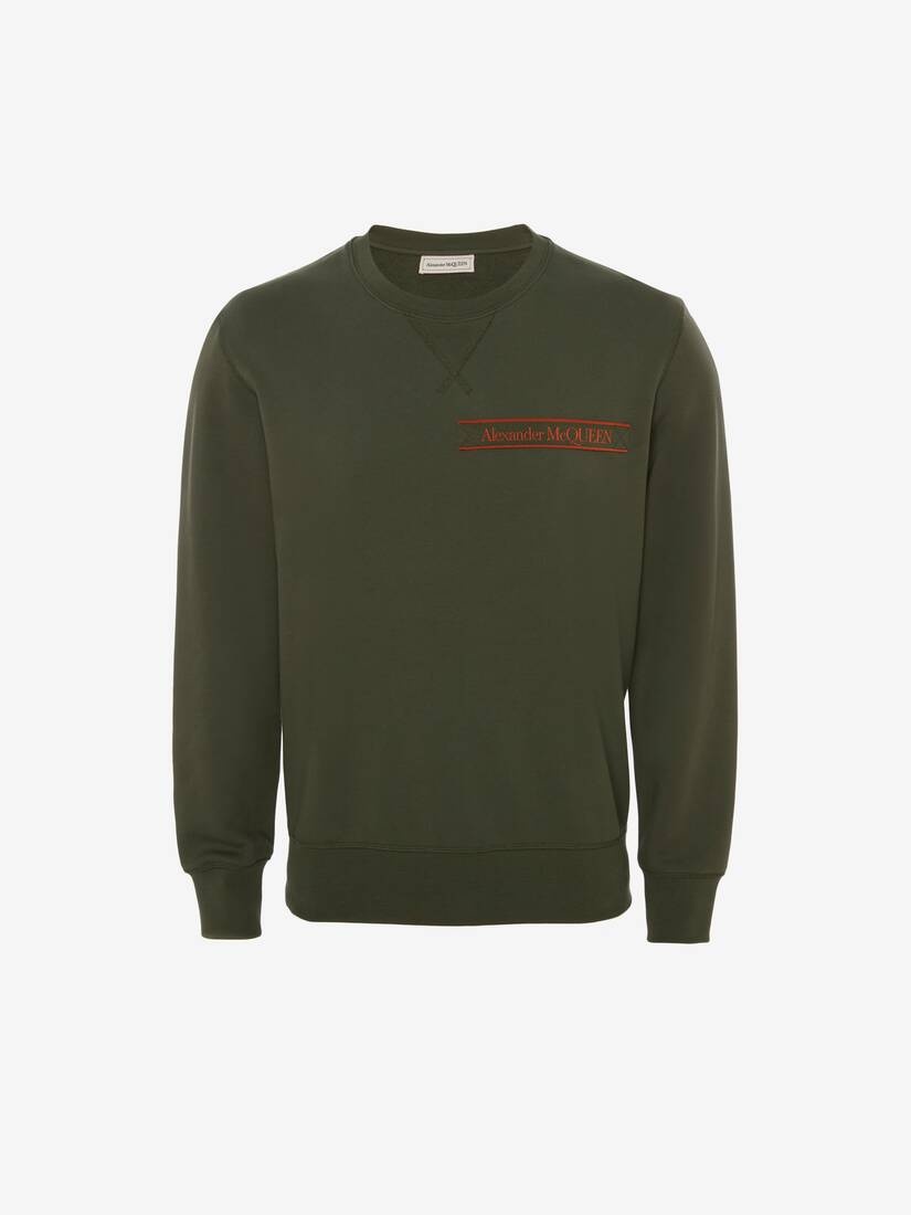 Selvedge Logo Tape Detail Sweatshirt in Khaki - 1