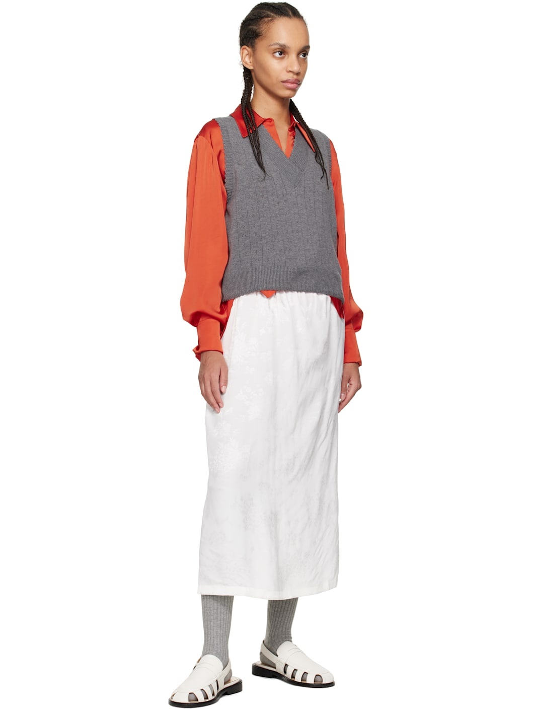 Gray Merino Pointelle Vest - 4