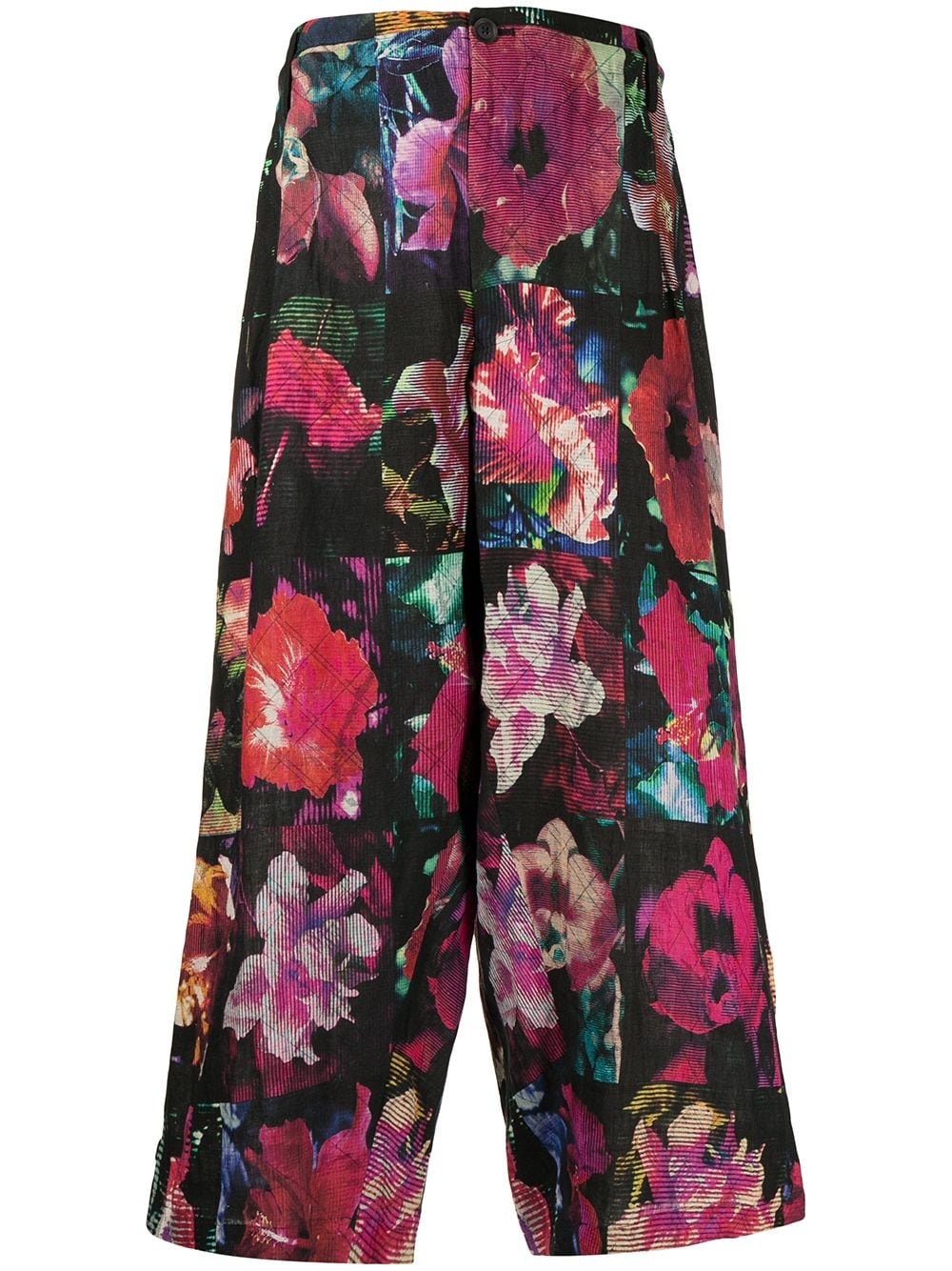 patchwork floral-print cropped trousers - 1