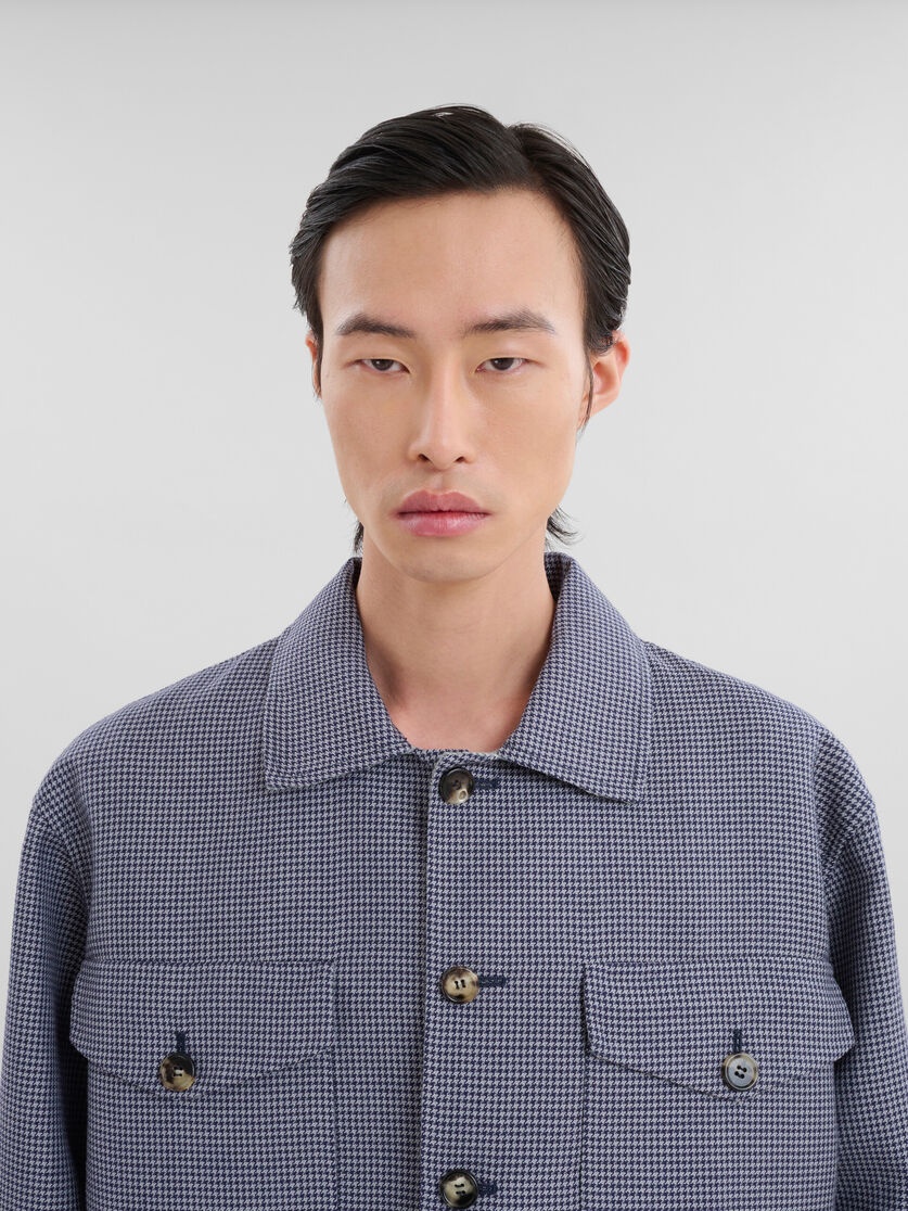 BLUE HOUNDSTOOTH WOOL SHIRT WITH POCKETS - 4