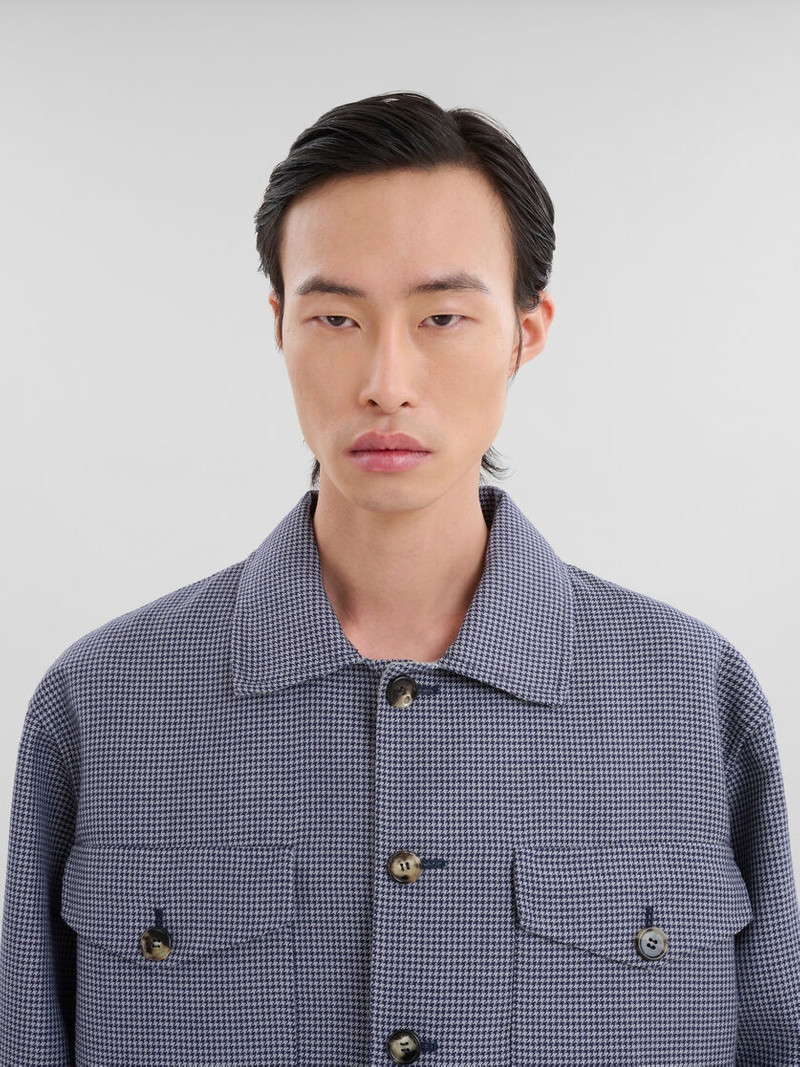 BLUE HOUNDSTOOTH WOOL SHIRT WITH POCKETS 4