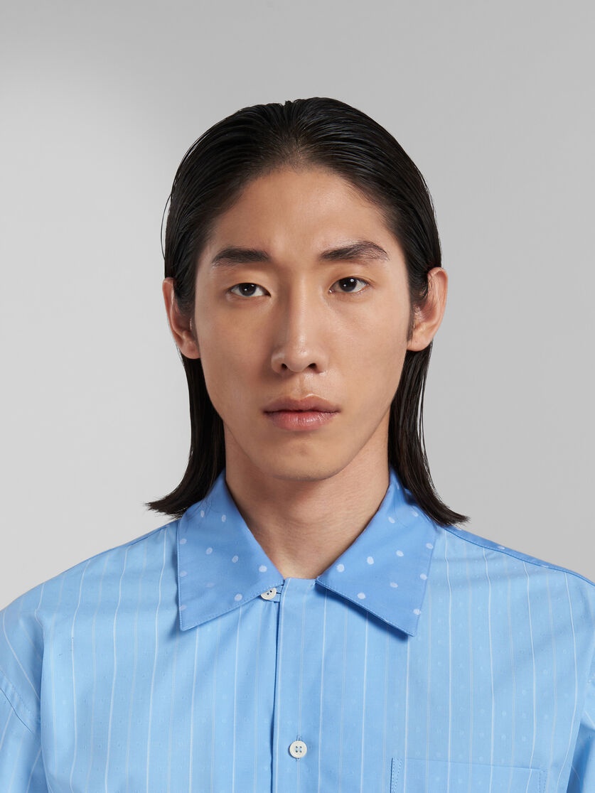 BLUE COTTON BOWLING SHIRT WITH STRIPES AND POLKA DOTS - 4