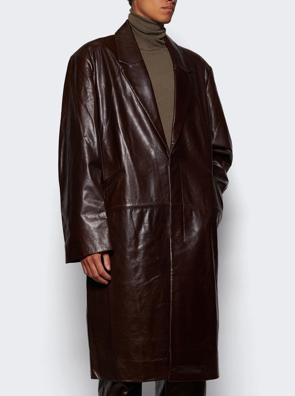 Single Breasted Leather Coat Darkbrown - 2