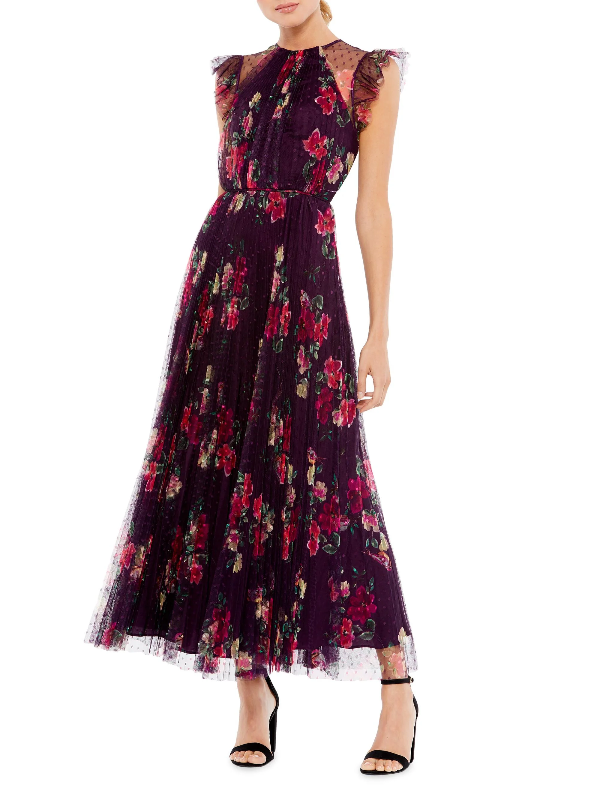 Women's Ieena Cap Sleeve Floral A-Line Dress - Plum Multi - 1