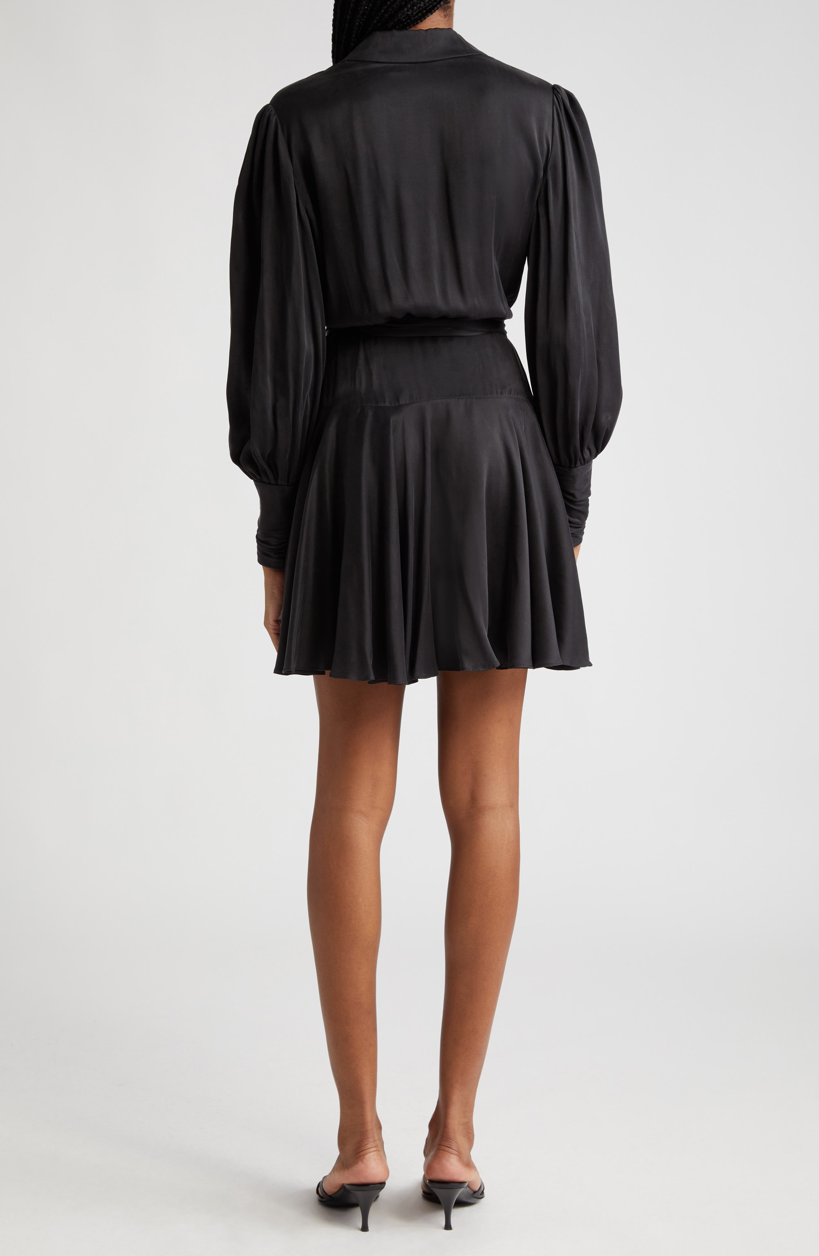 Long Sleeve Silk Wrap Minidress - 2