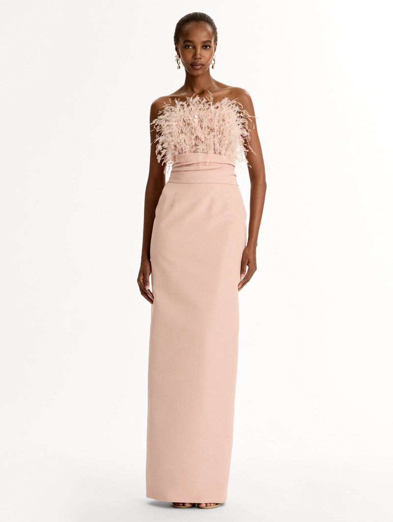 Oscar de la Renta POINT D’ESPRIT FEATHER EMBROIDERED GOWN outlook