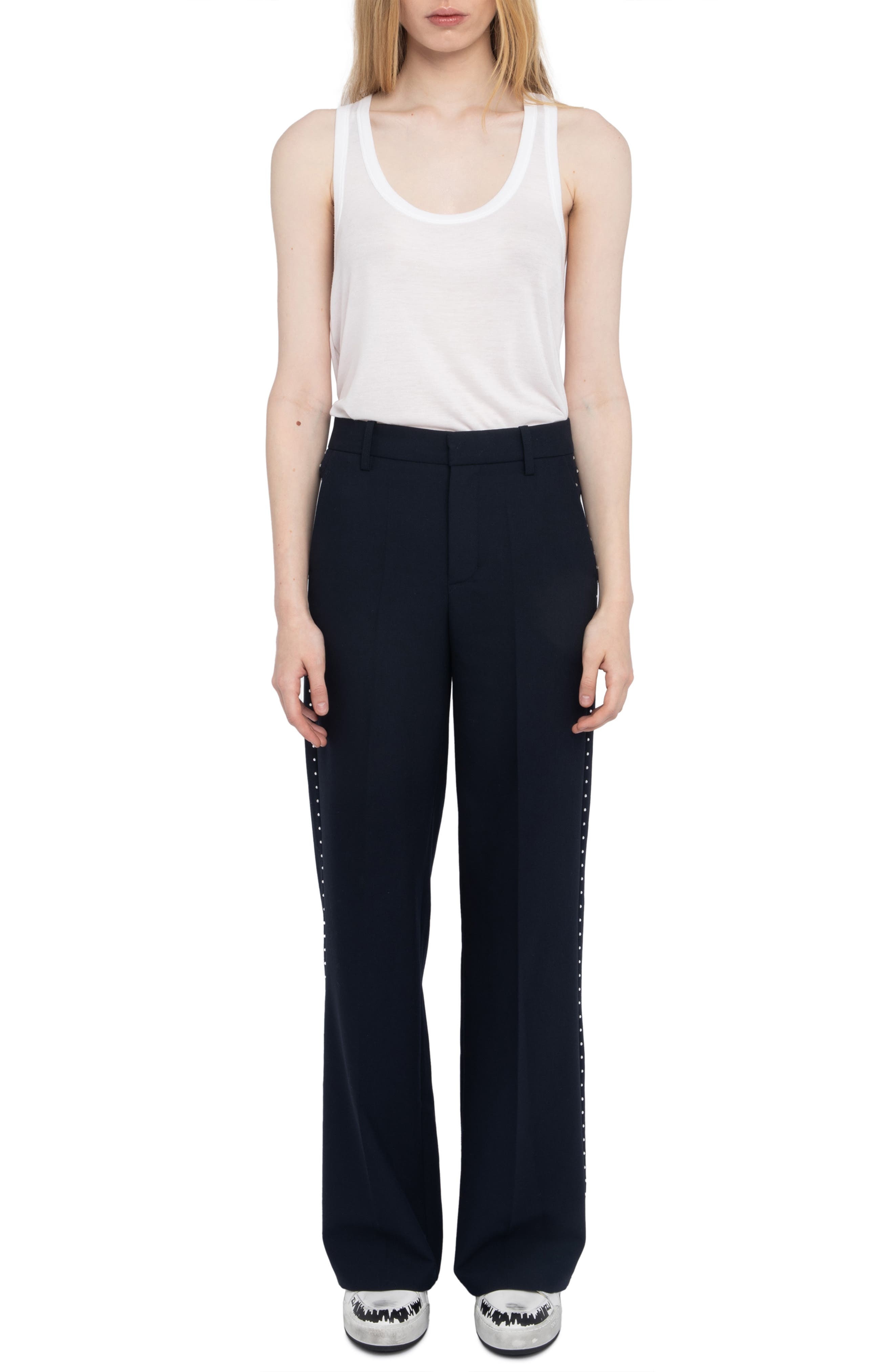Zadig & Voltaire Panol Tailleur Strass Rhinestone Wide Leg Pants in Encre at Nordstrom - 6