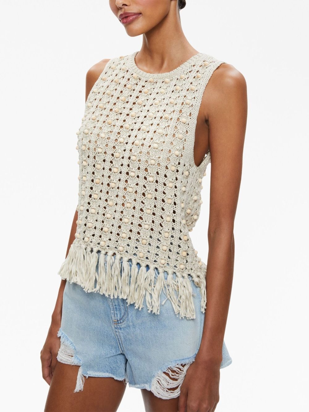 bead-embellished open-knit top - 6