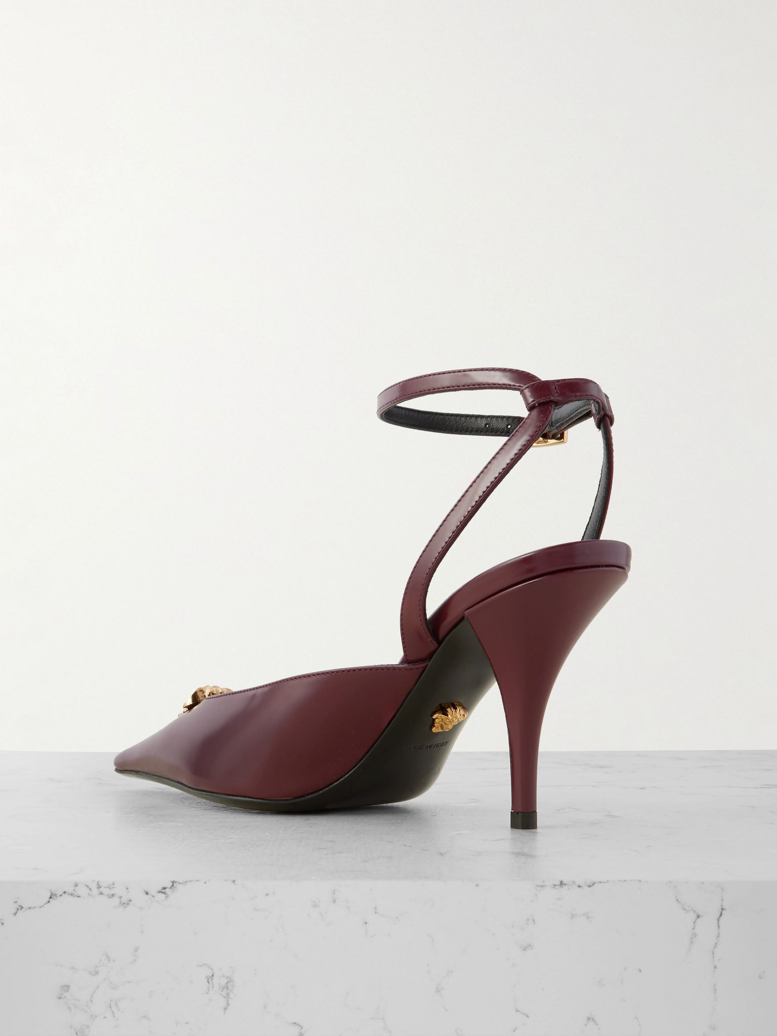 Embellished leather pumps Burgundy - 3